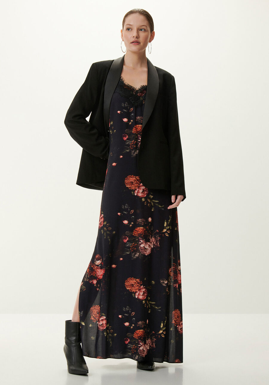 Vestido Longo Slip Estampado em Viscose com Renda, VIENA. Vestido Longo Slip Estampado em Viscose com Renda, VIENA, large.
