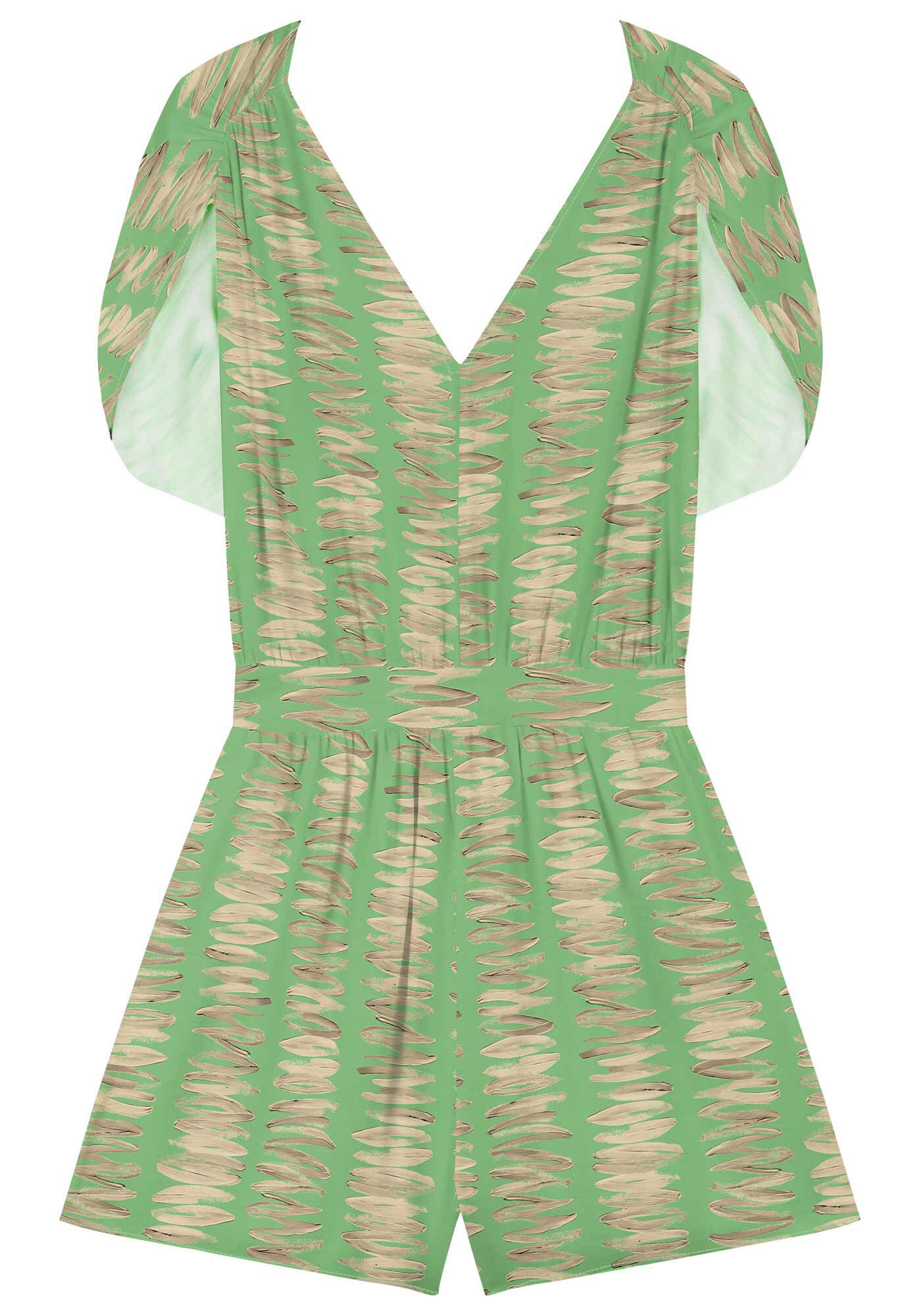 Macac&atilde;o Curto Estampado Com Decote Em V Em Viscose, PETALAS BEGE, large.