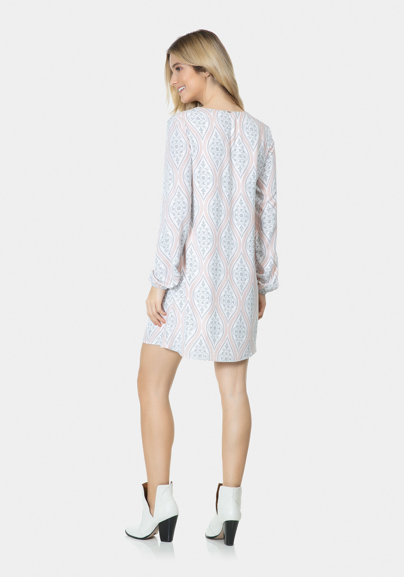 Vestido Manga Longa Estampado Tecido, , large.