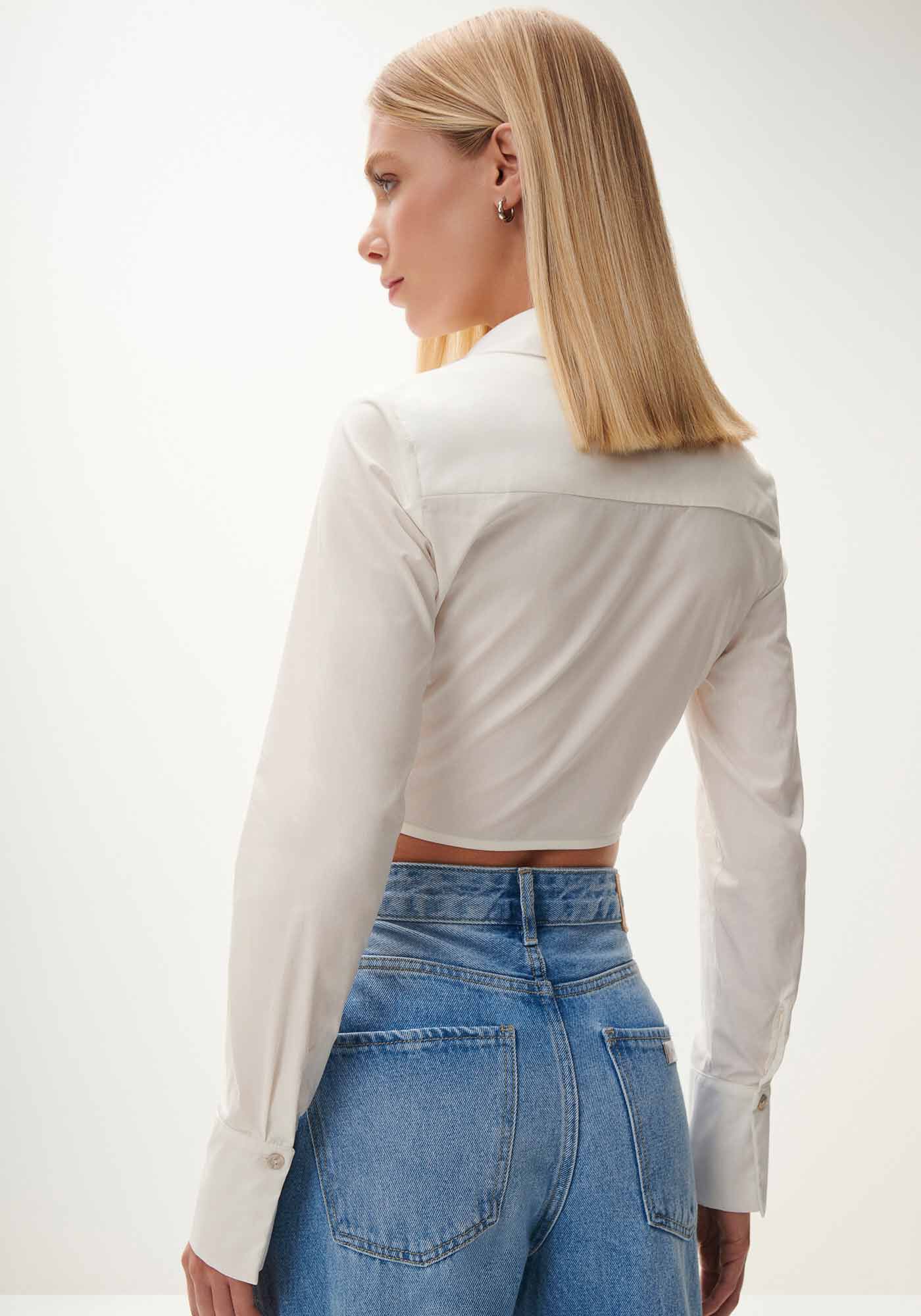 Camisa Cropped em Tricoline Corset, , large.