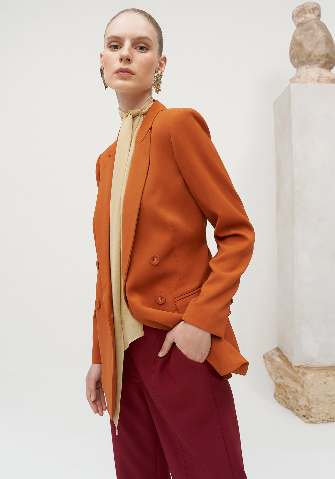 Blazer Alfaiataria com Cinto, LARANJA  RADIANTE, large.