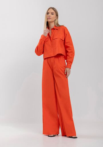 Camisa Curta Em Tricoline Com Mangas Longas E Bolsos, LARANJA TOMILHO. Camisa Curta Em Tricoline Com Mangas Longas E Bolsos, LARANJA TOMILHO, large.