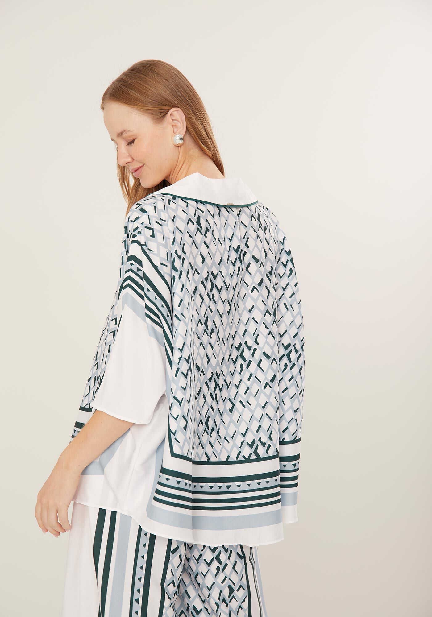 Camisa Estampada Overshirt Com Mangas 3/4, , large.