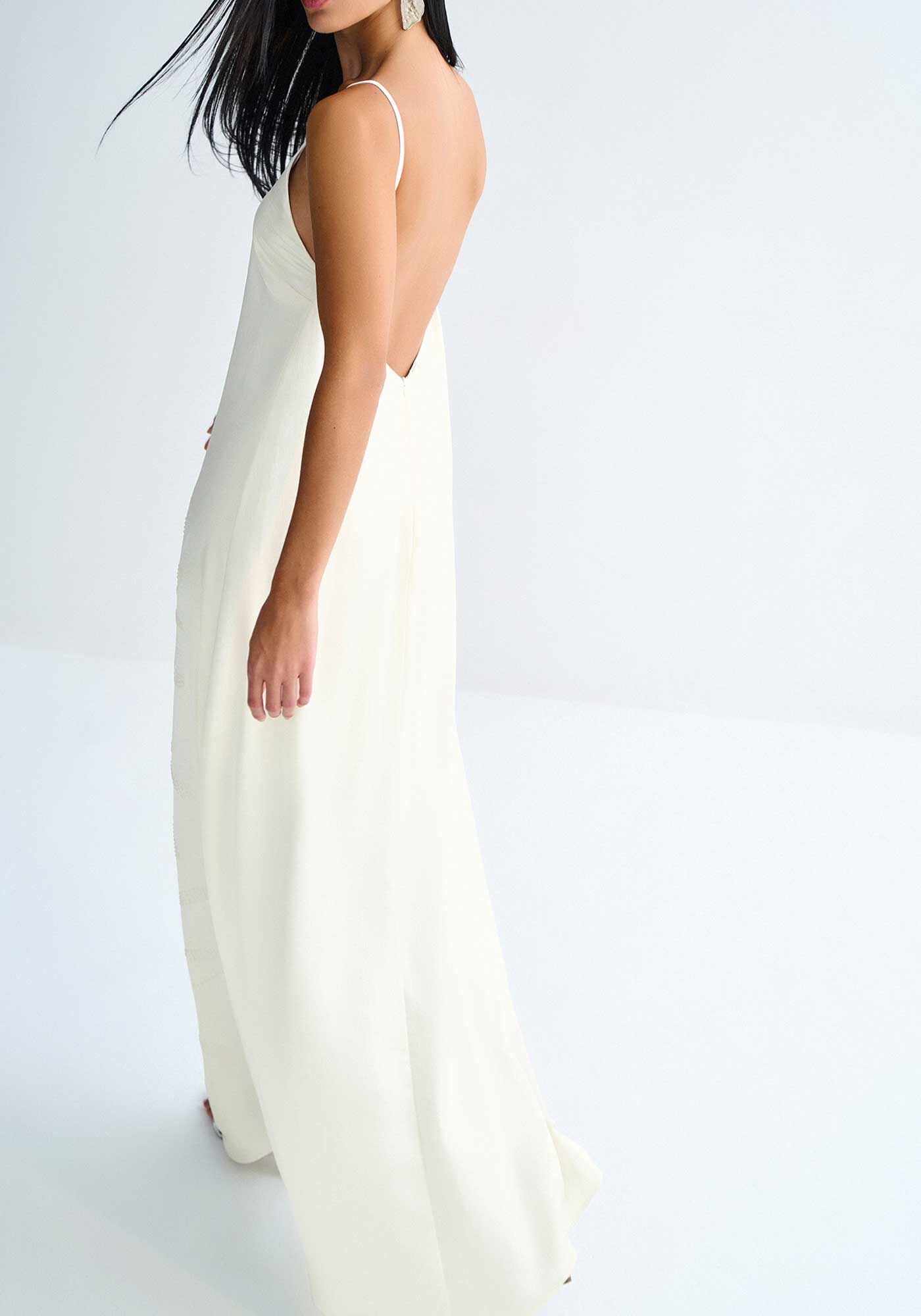 Vestido Longo Costas Cavadas com Strass, CREME ANGORA, large.