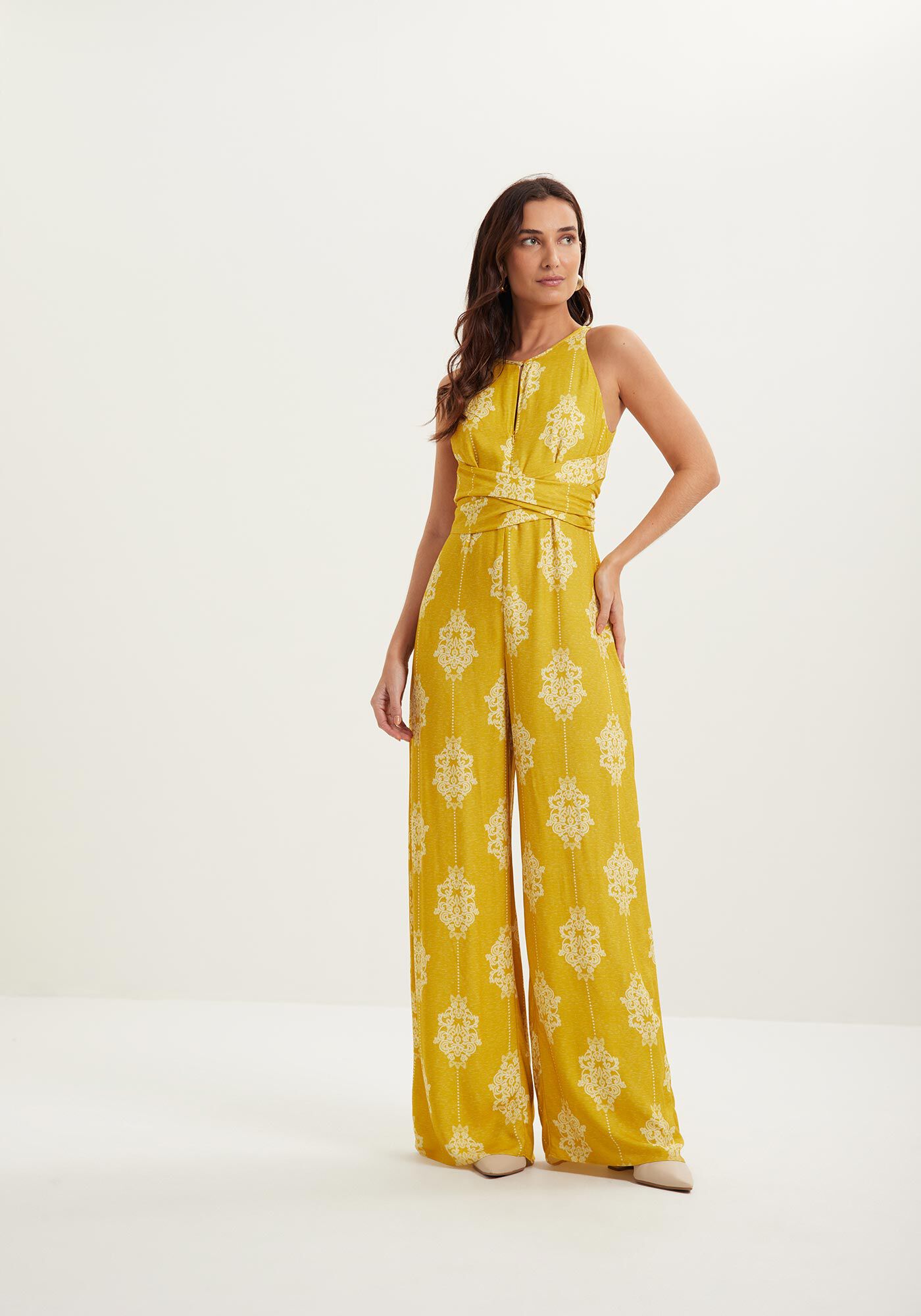 Macac&atilde;o Longo Estampado Em Viscose Com Z&iacute;per E Amarra&ccedil;&atilde;o, CUTWORK VERDE, large.