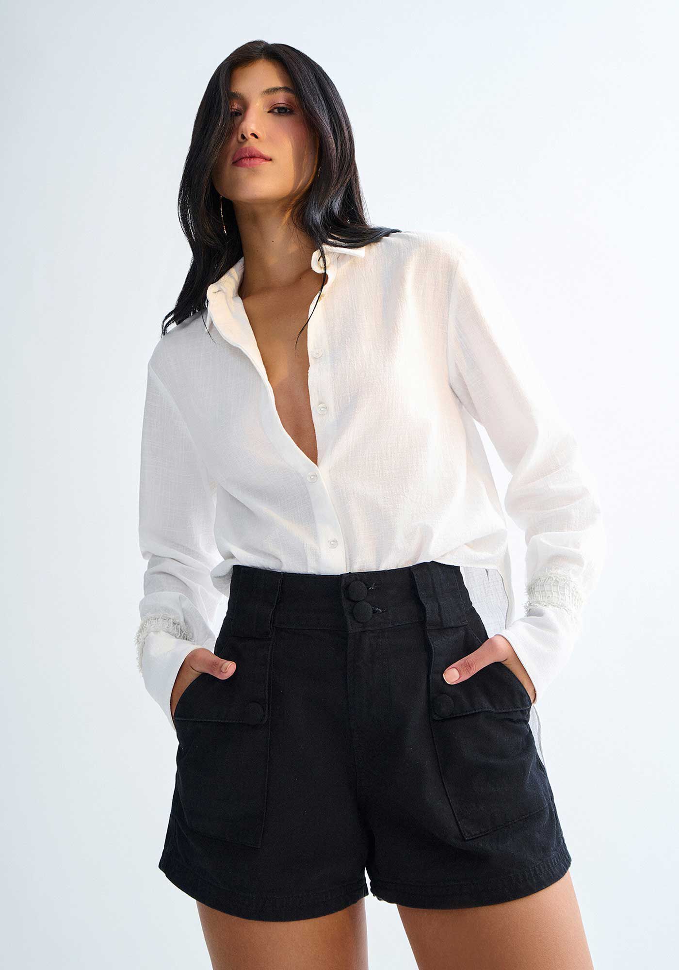 Shorts boyfriend preto top
