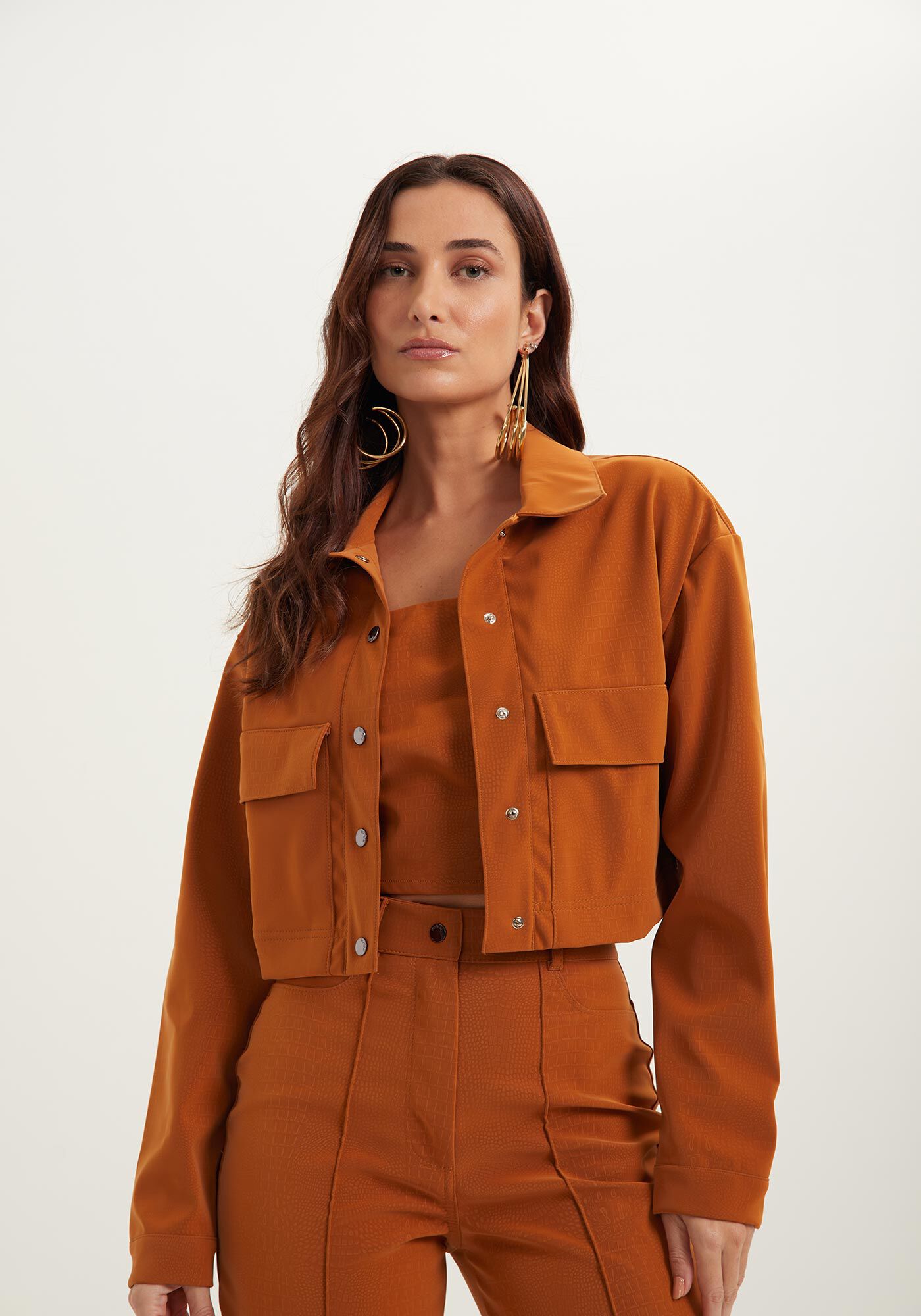 Jaqueta Curta Com Bot&otilde;es Em Malha Leather, , large.