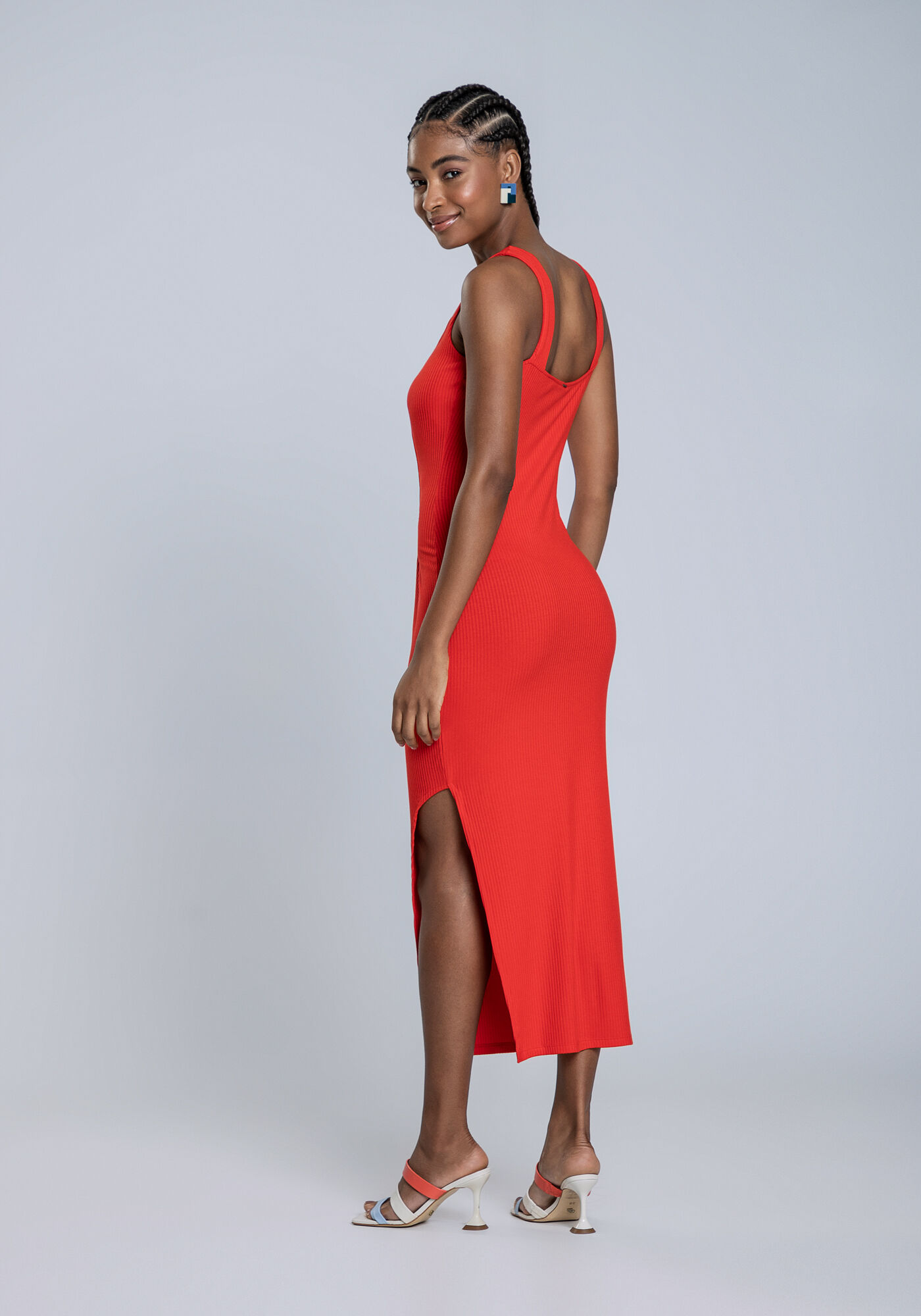 Vestido midi vermelho com fenda cheap
