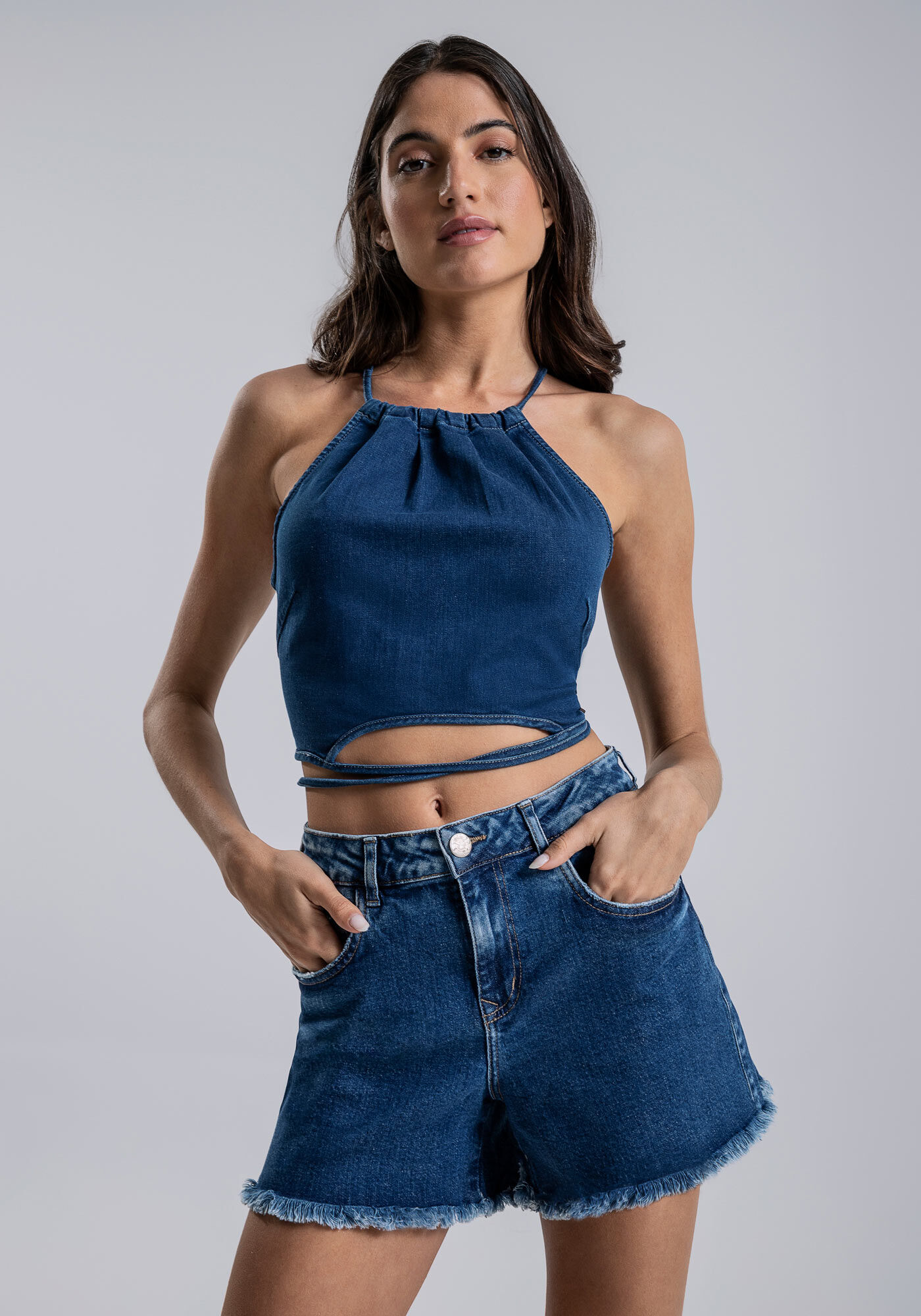 Shorts Jeans Sunset com Cintura M&eacute;dia, JEANS, large.