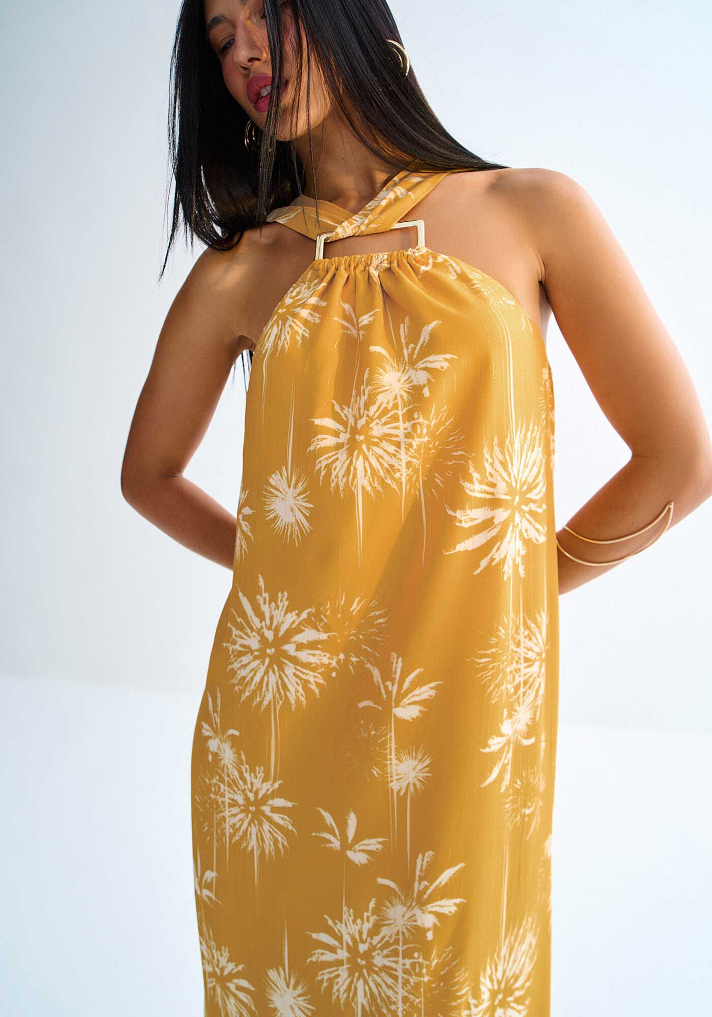 Vestido Longo Estampado em Viscose com Lurex, , large.