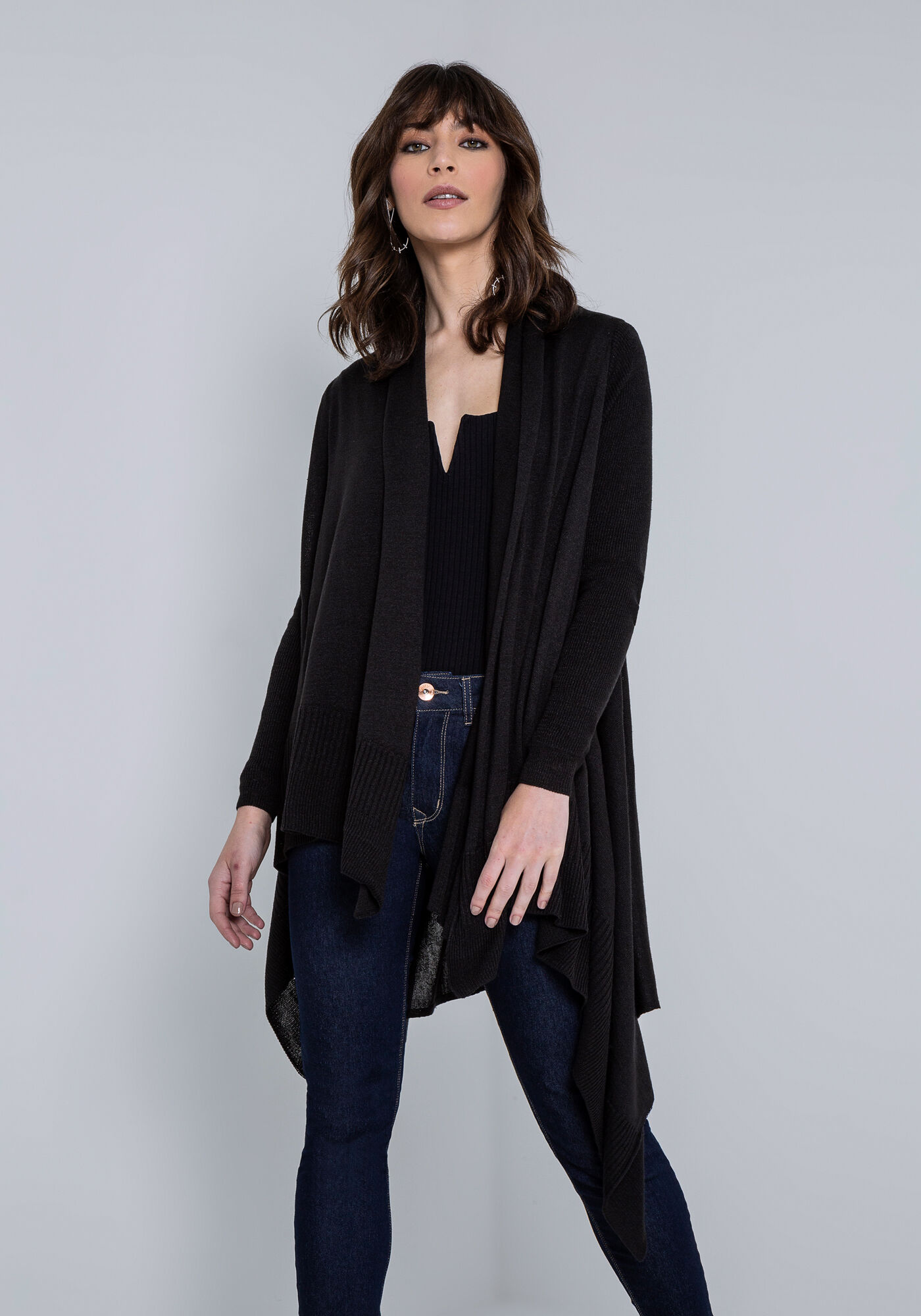 Cardigan Alongado Trico Barra Assimetrica Lez A Lez