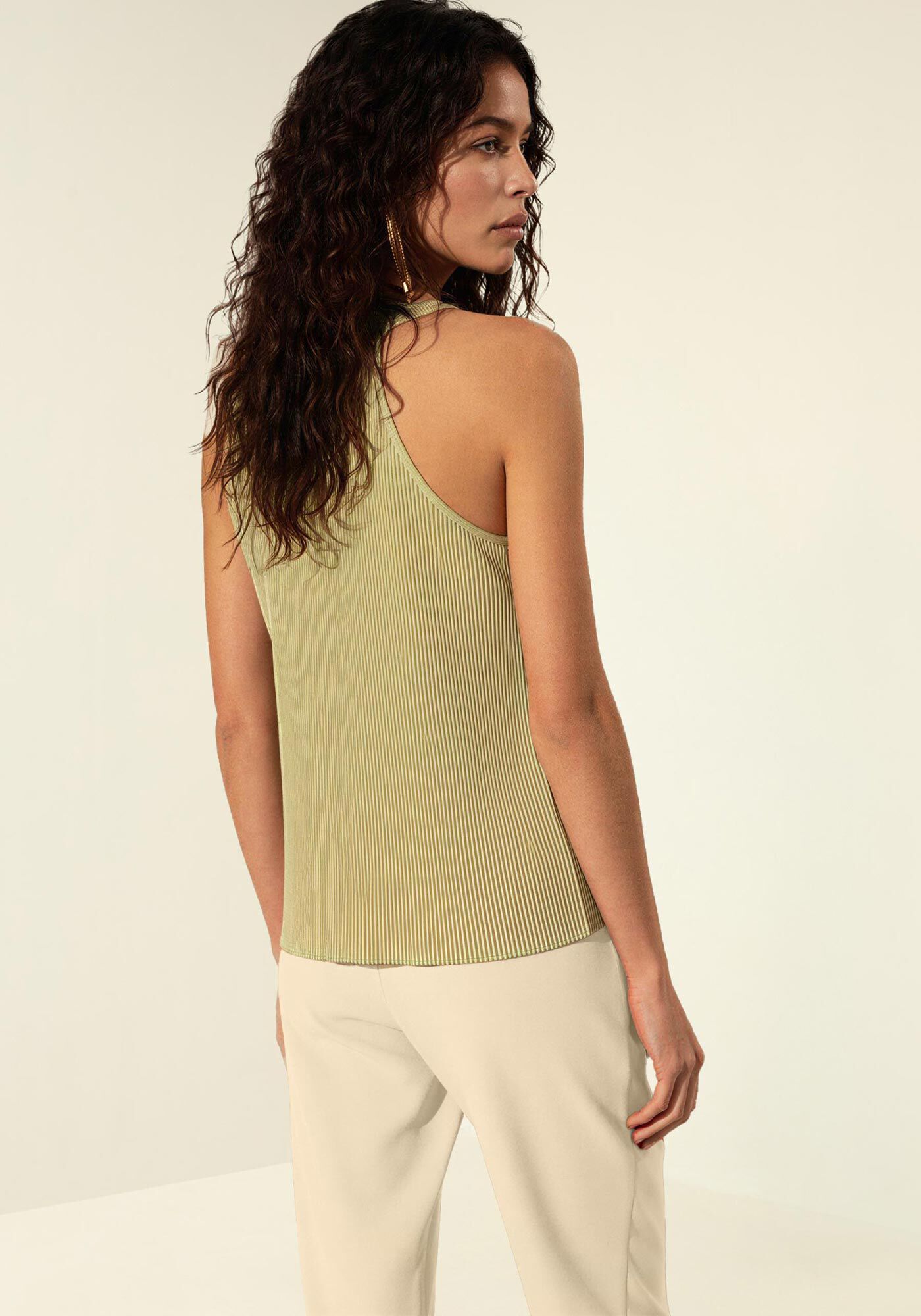 Blusa Fluida Plissada De Al&ccedil;as Finas Com Decote Reto, VERMELHO CLAIR, large.