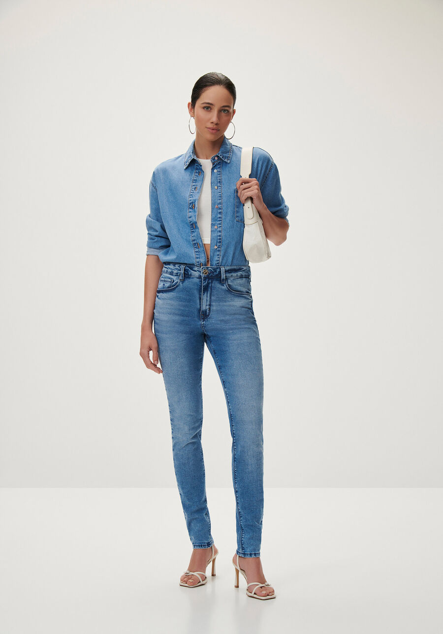 Calça Jeans Skinny com Cintura Alta, JEANS. Calça Jeans Skinny com Cintura Alta, JEANS, large.