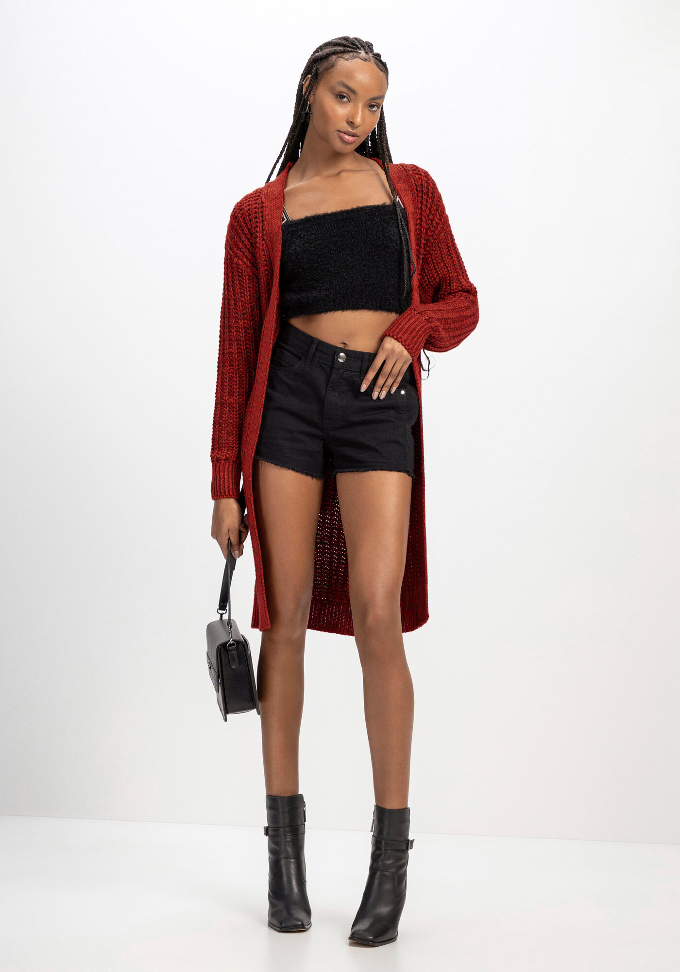 Cardigan Alongado em Tric&ocirc; com Cinto, , large.