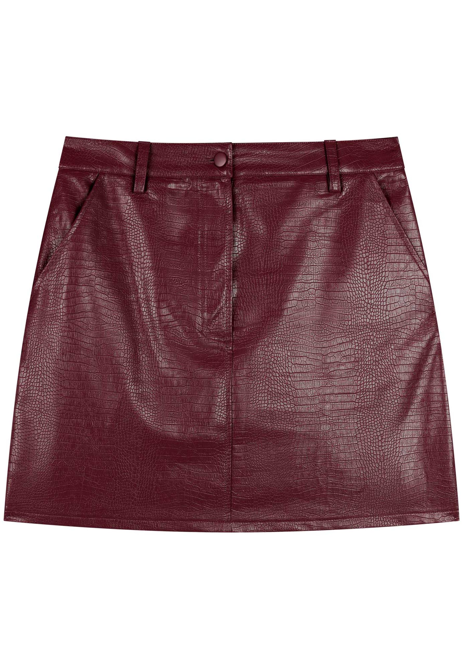 Saia Curta Com Cintura Média E Bolsos Em PU Croco, . Saia Curta Com Cintura Média E Bolsos Em PU Croco, , large.