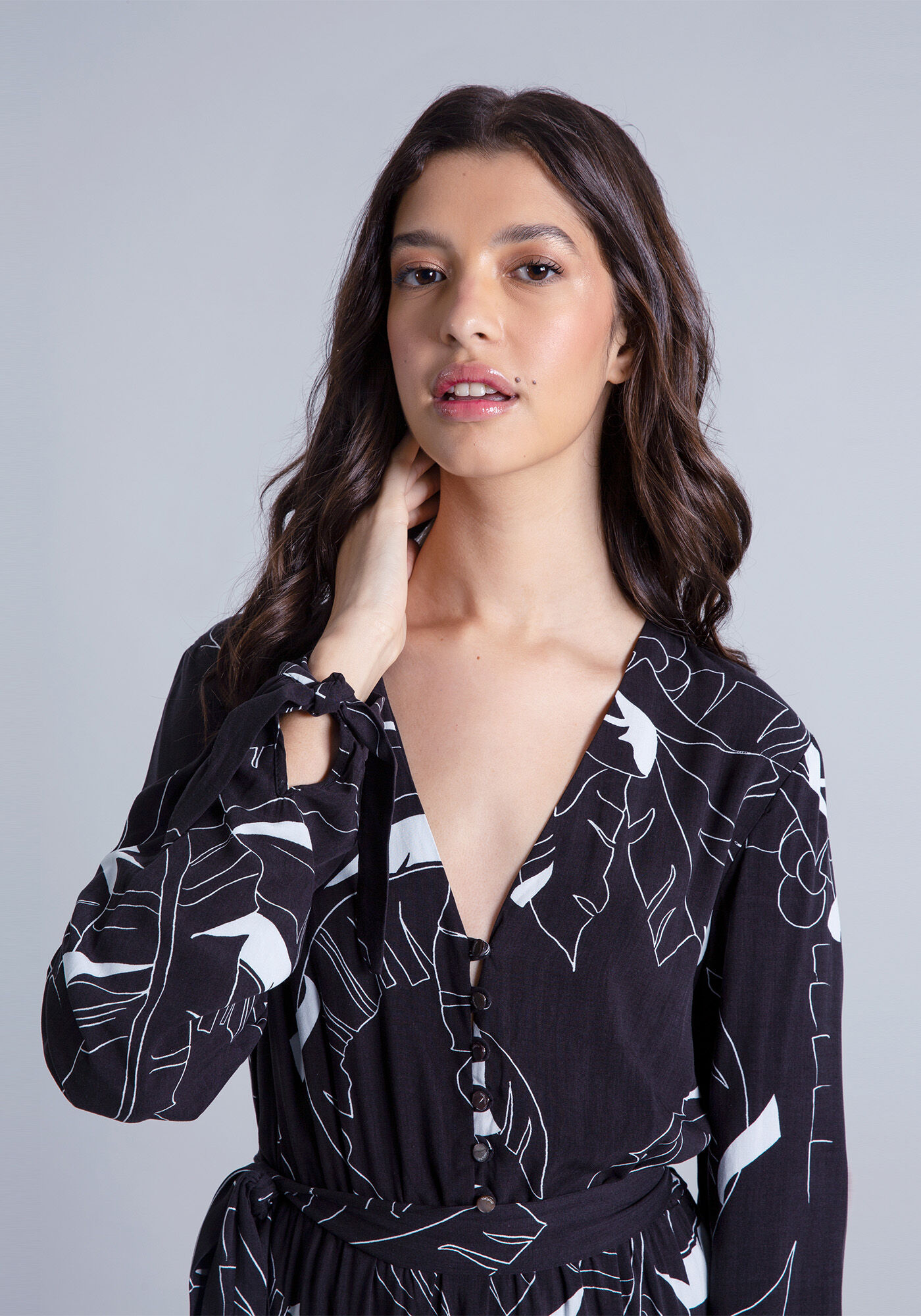 Vestido Longo com Cinto Estampa, , large.