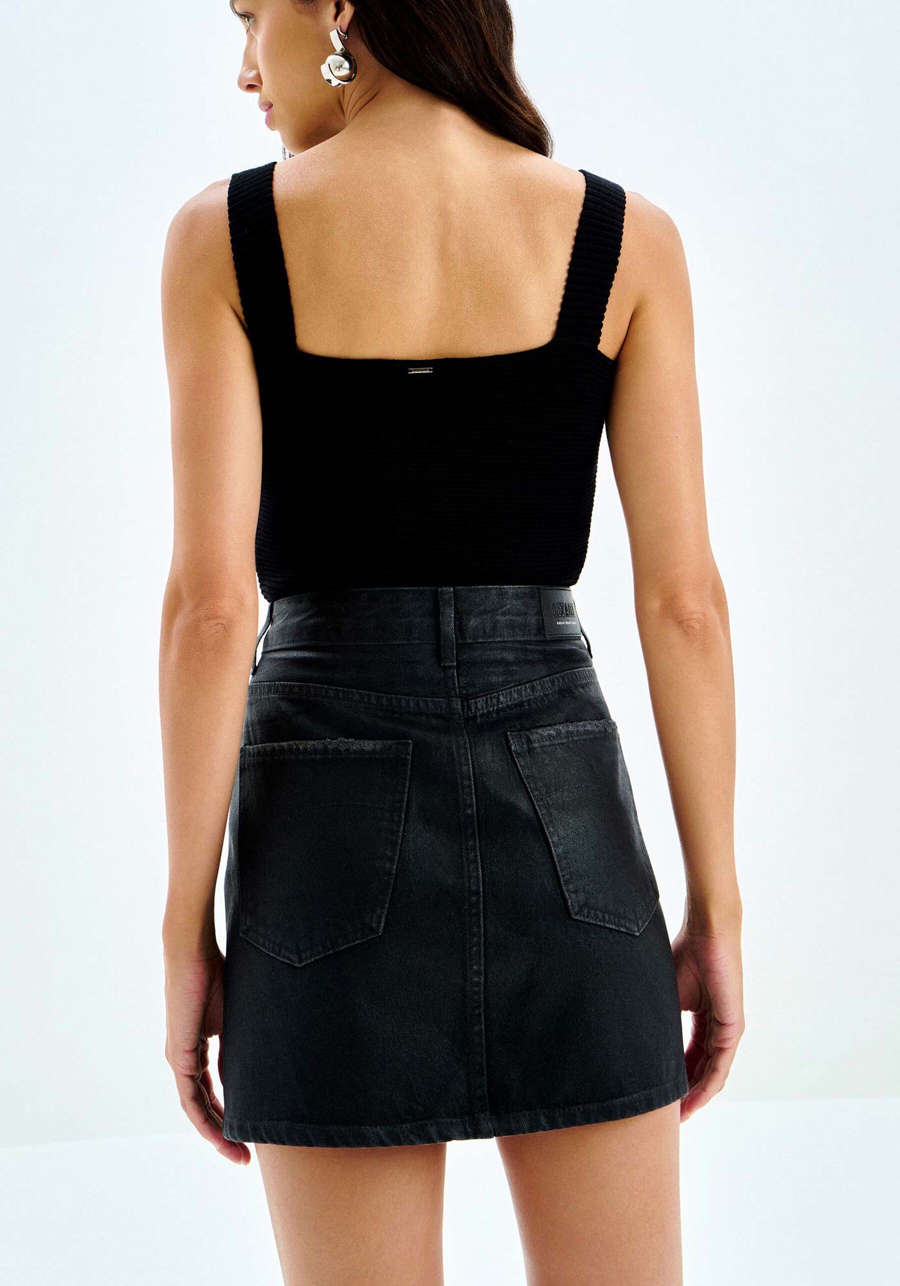 Saia Jeans Gloss Curta com Detalhe Ilhós, . Saia Jeans Gloss Curta com Detalhe Ilhós, , large.