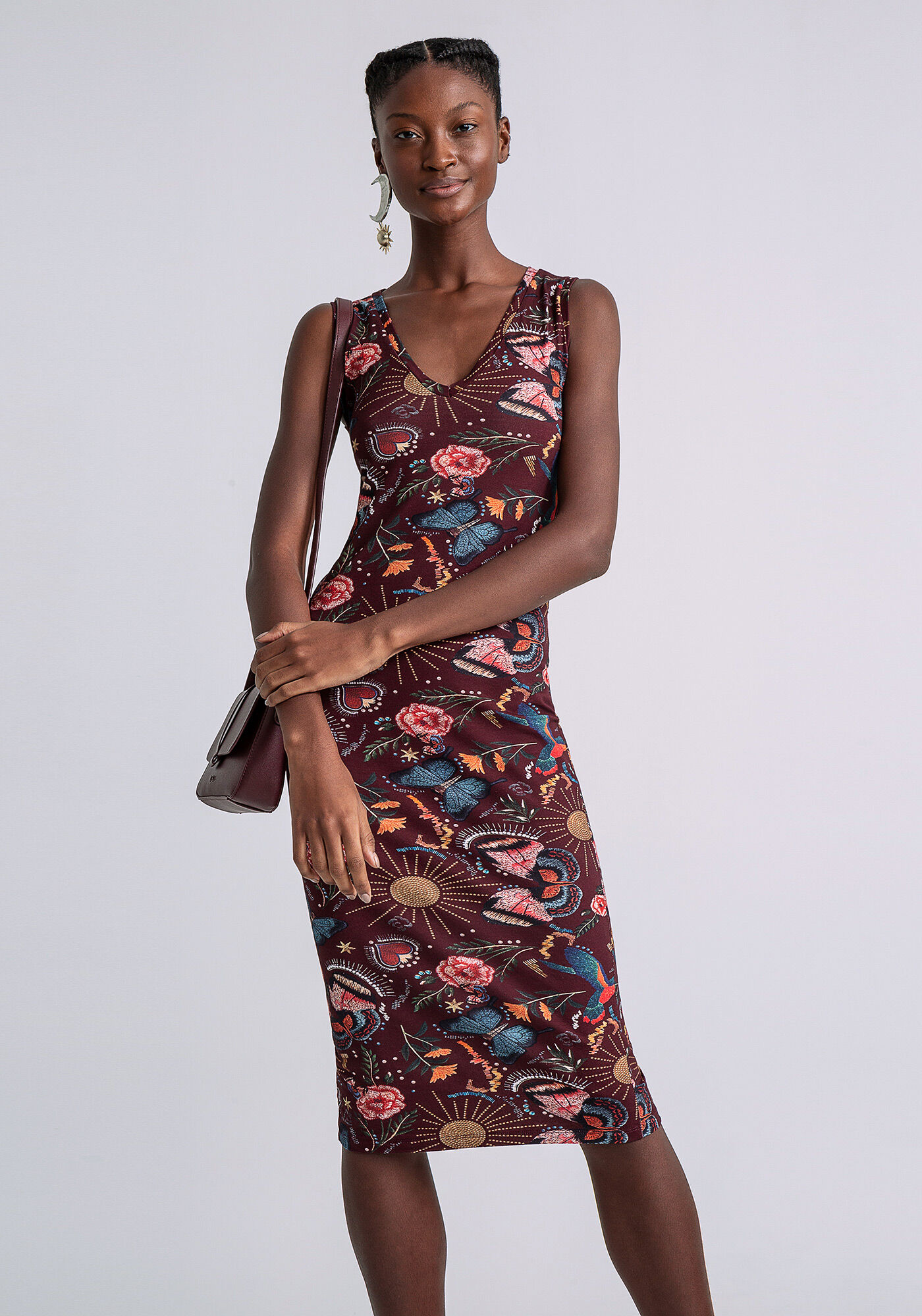 Vestido M&iacute;di Decote V Estampa, JARDIM BORDADO, large.