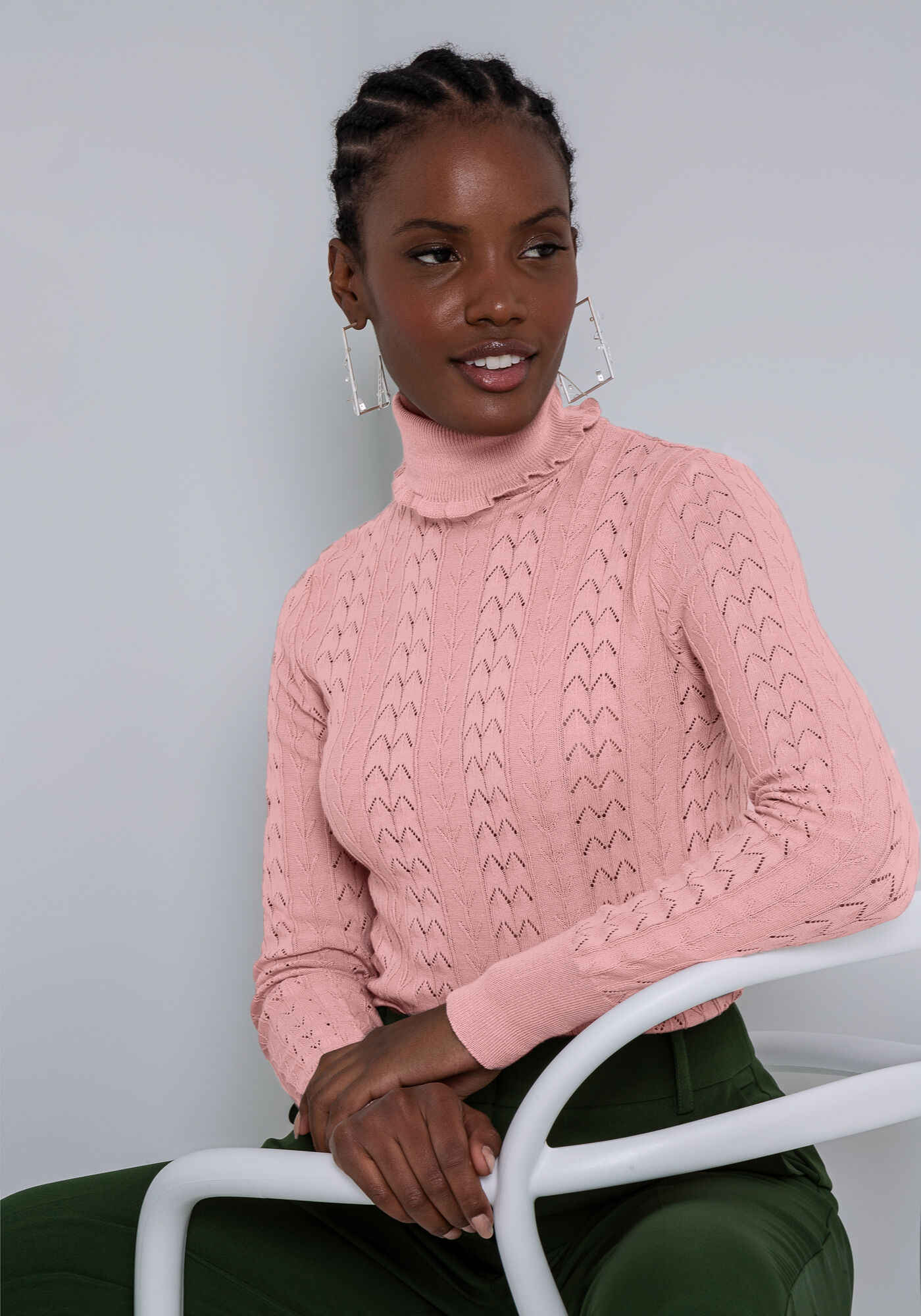 Blusa Manga Longa em Tric&ocirc; com Gola Alta, ROSA CLAY, large.