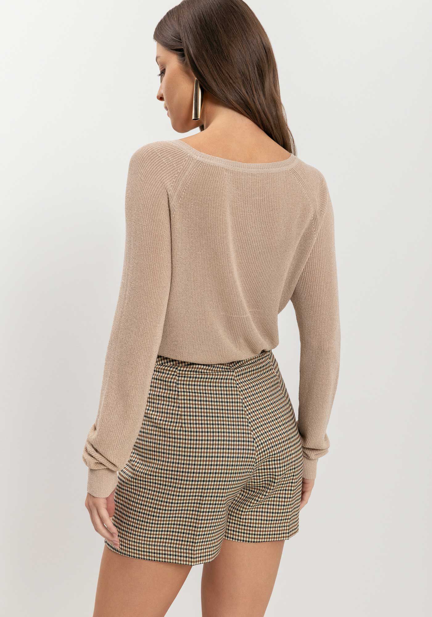 Shorts De Alfaiataria Com Cintura Alta E Bolsos Falsos, MARROM TAMARA, large.