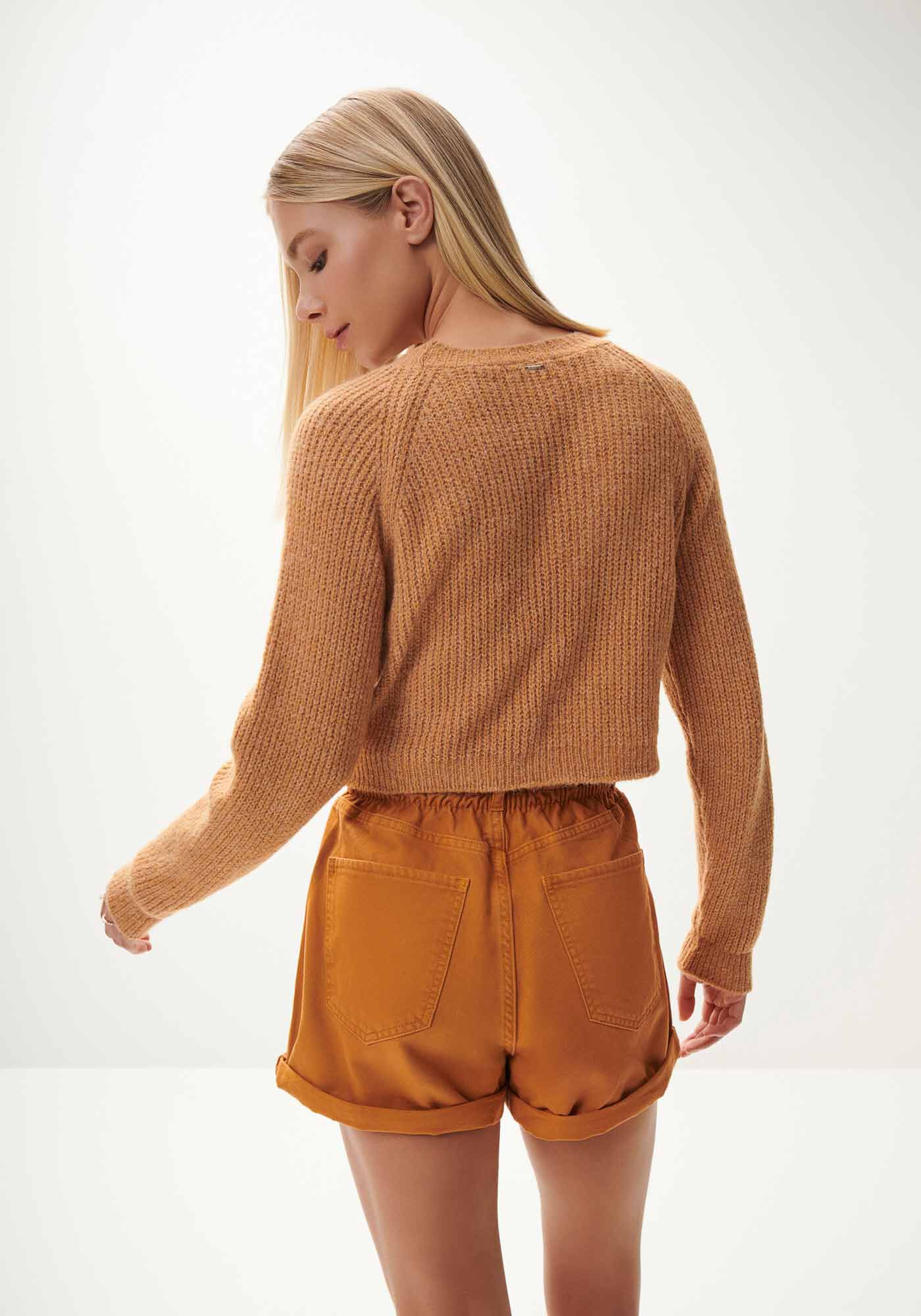 Blus&atilde;o Manga Longa em Tric&ocirc; Cropped, , large.