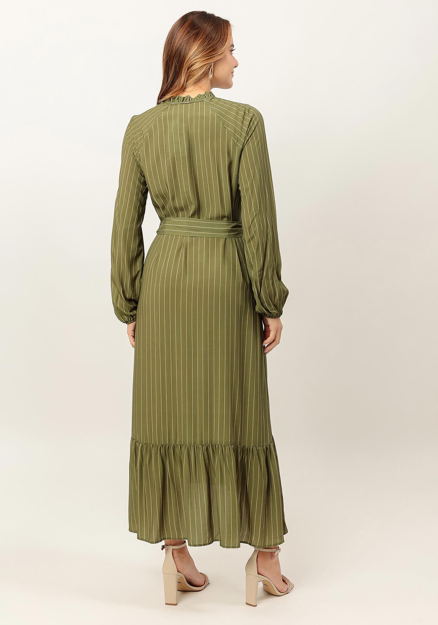 Vestido Midi Estampado em Viscose com Faixa, , large.