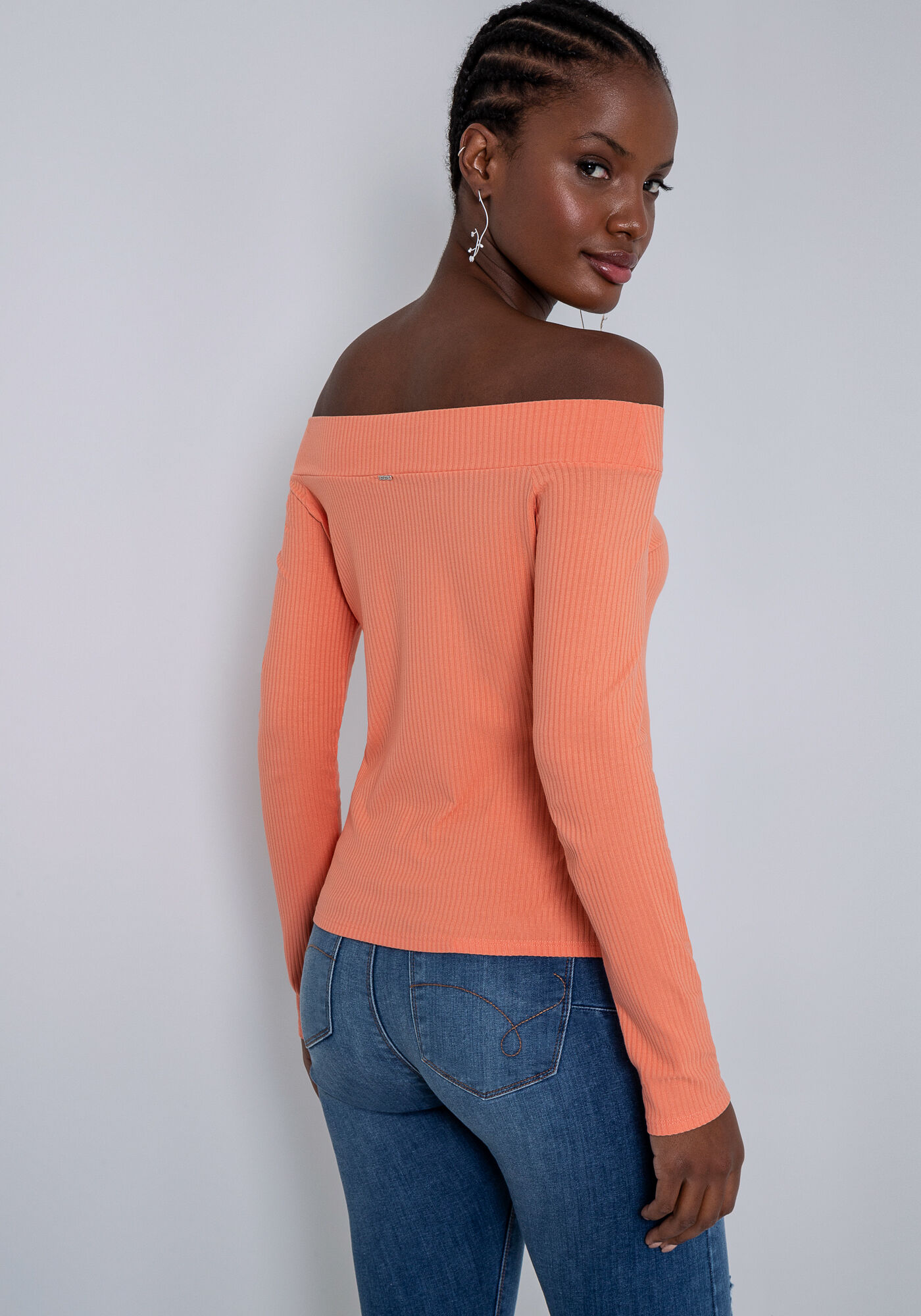 Blusa ombro a ombro jeans clearance