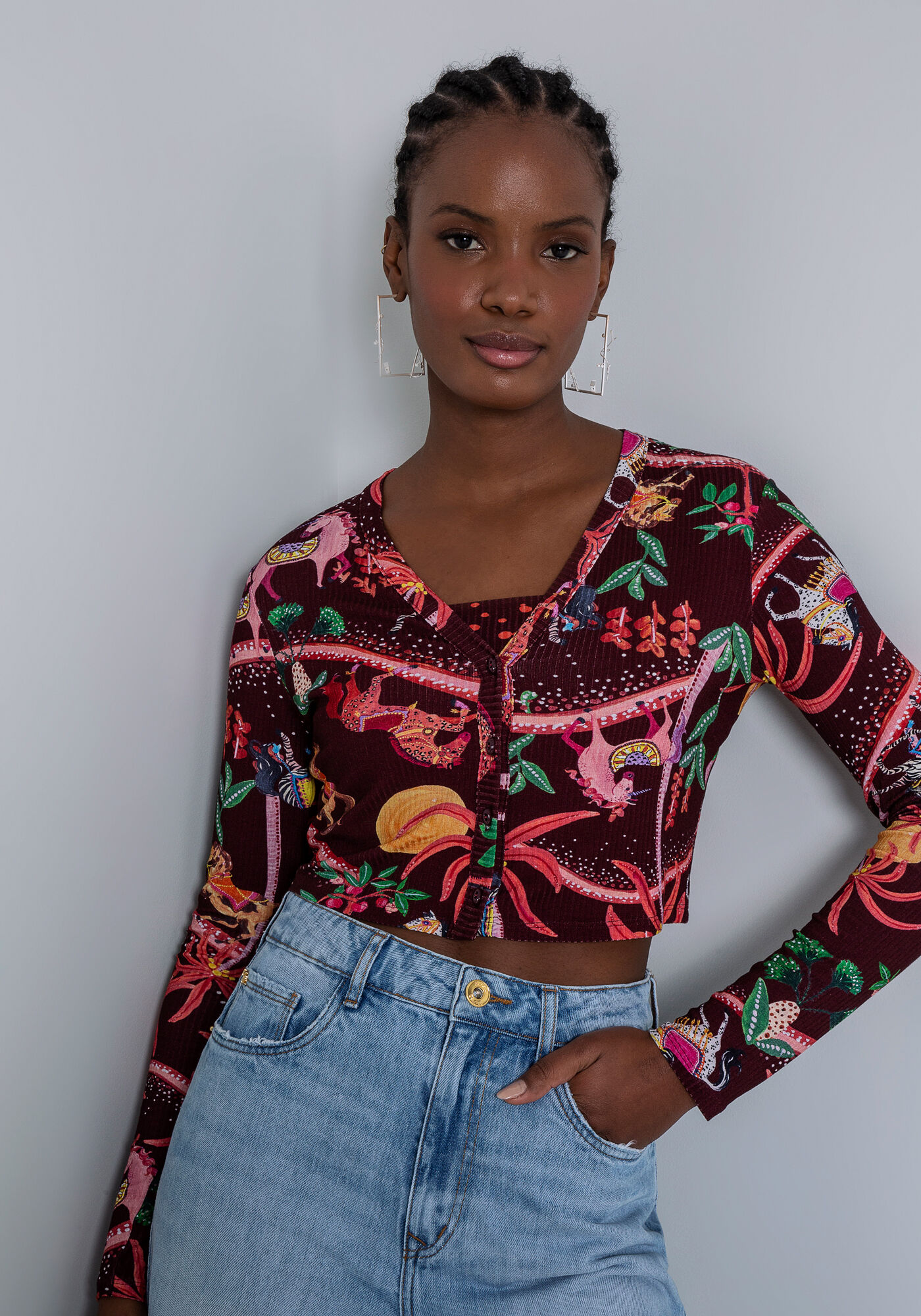 Cardigan Cropped em Malha com Blusa, , large.