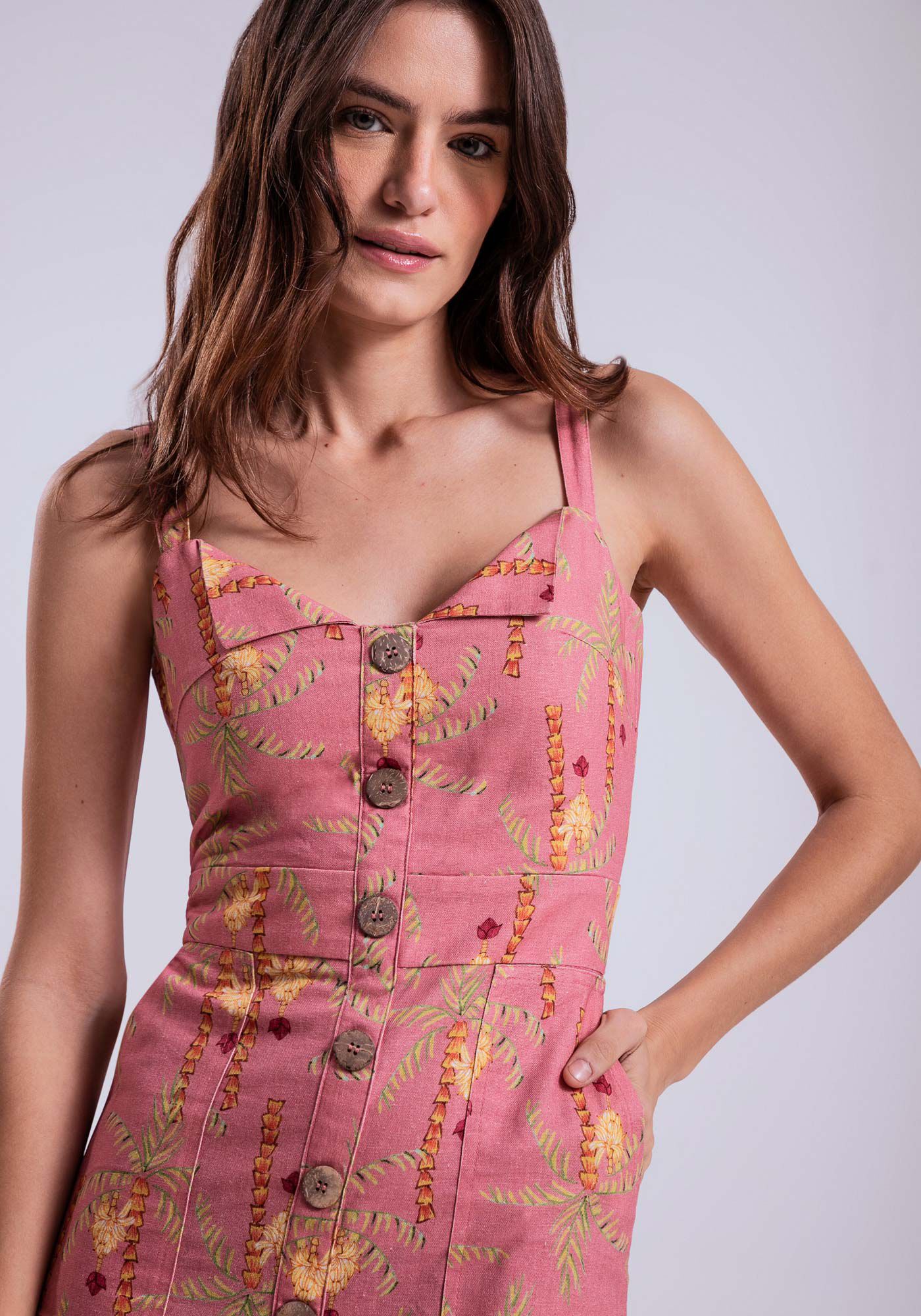 Vestido Midi Linho com Recorte Busto, , large.