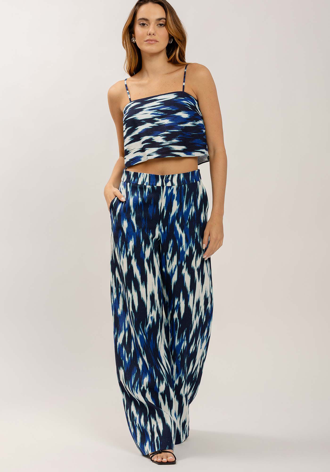 Cal&ccedil;a Pantalona em Linho Estampada, , large.