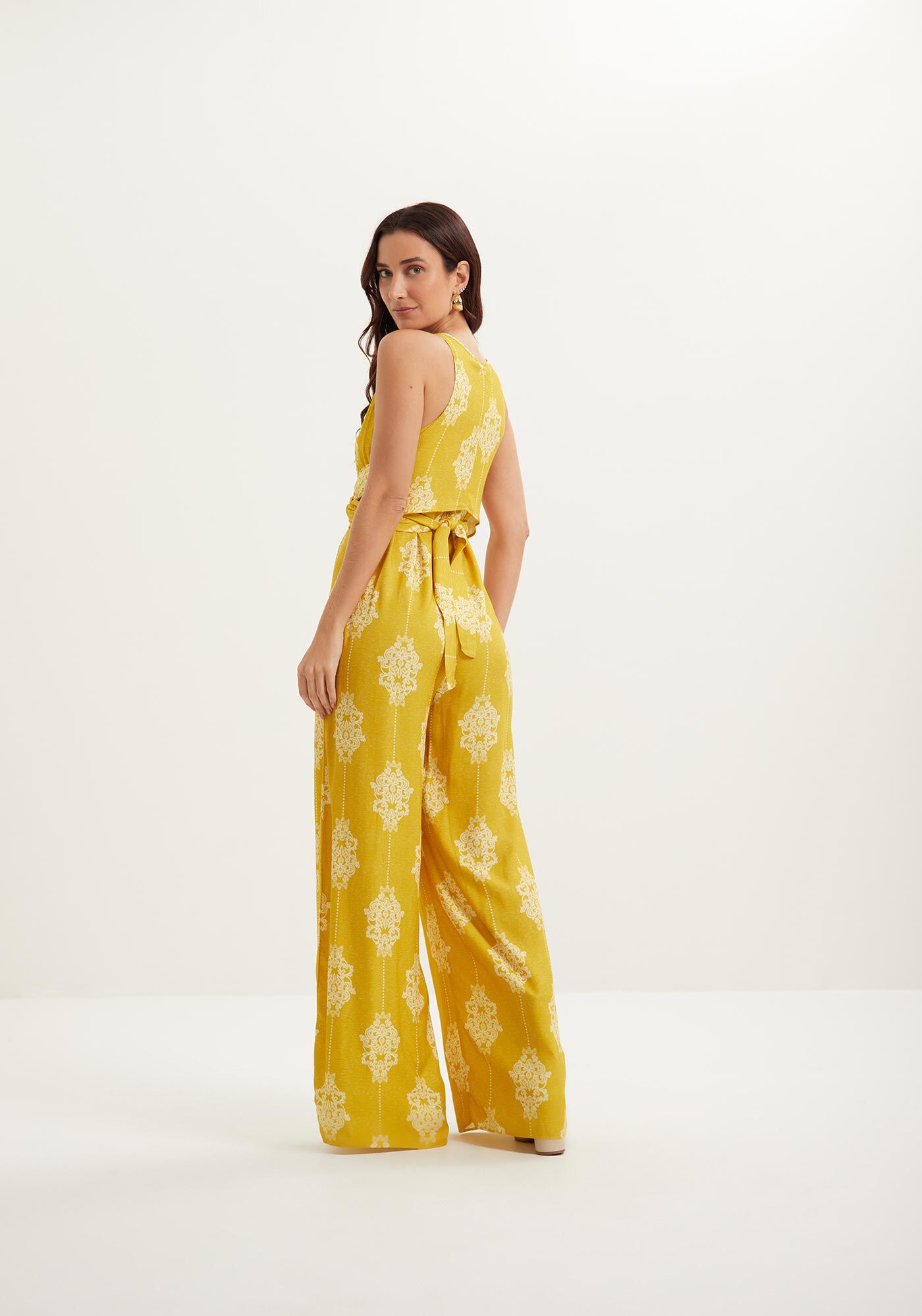 Macac&atilde;o Longo Estampado Em Viscose Com Z&iacute;per E Amarra&ccedil;&atilde;o, CUTWORK VERDE, large.