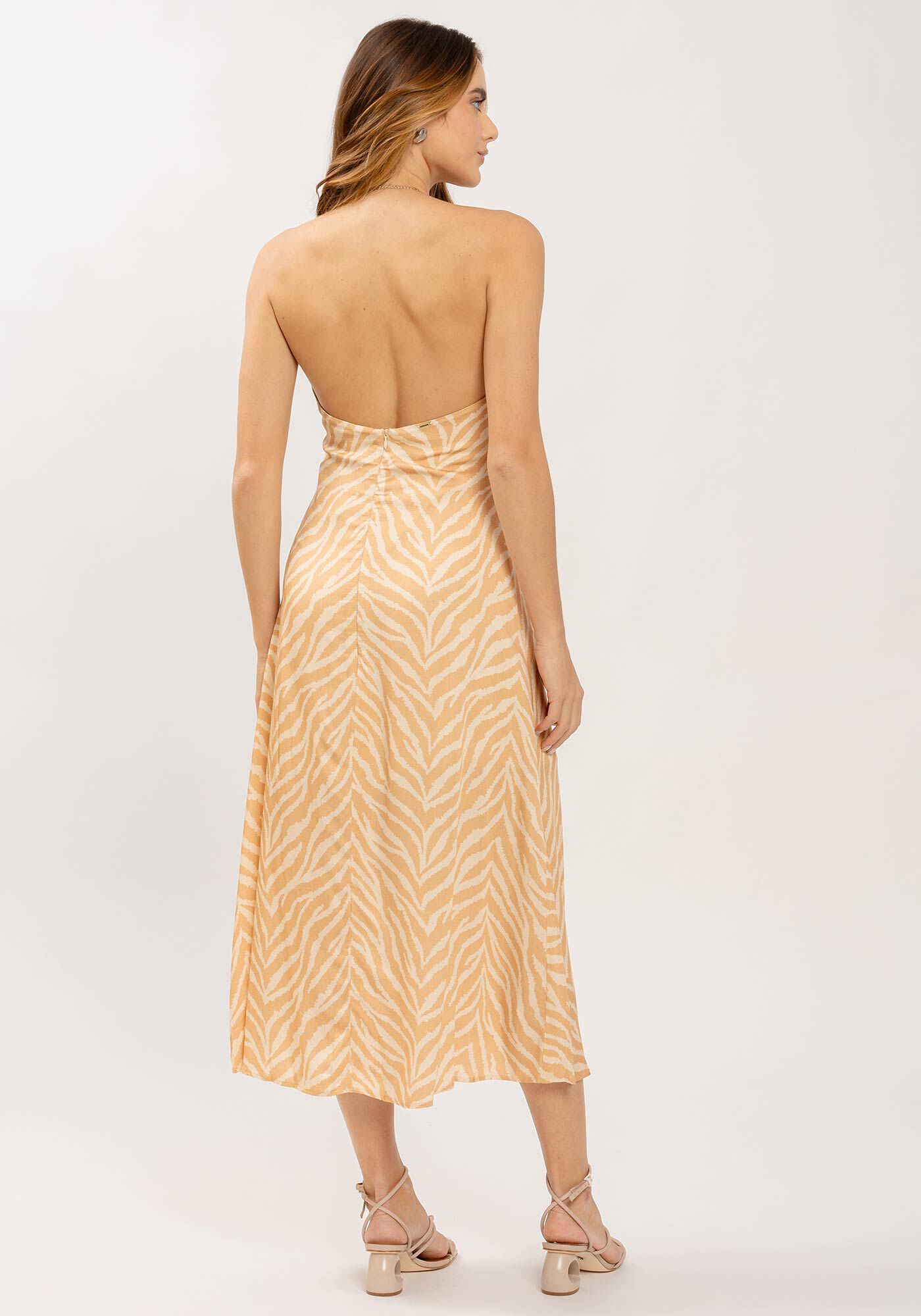 Vestido Midi Estampado com Gargantilha, , large.