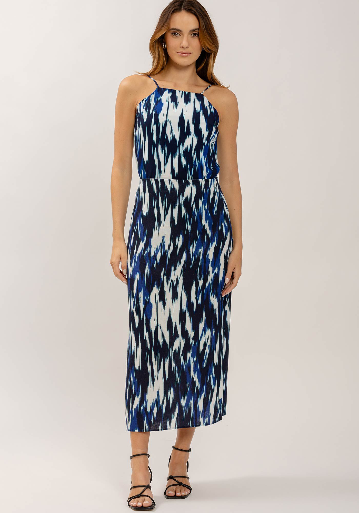 Saia Midi Cintura Alta em Viscose Estampada, , large.