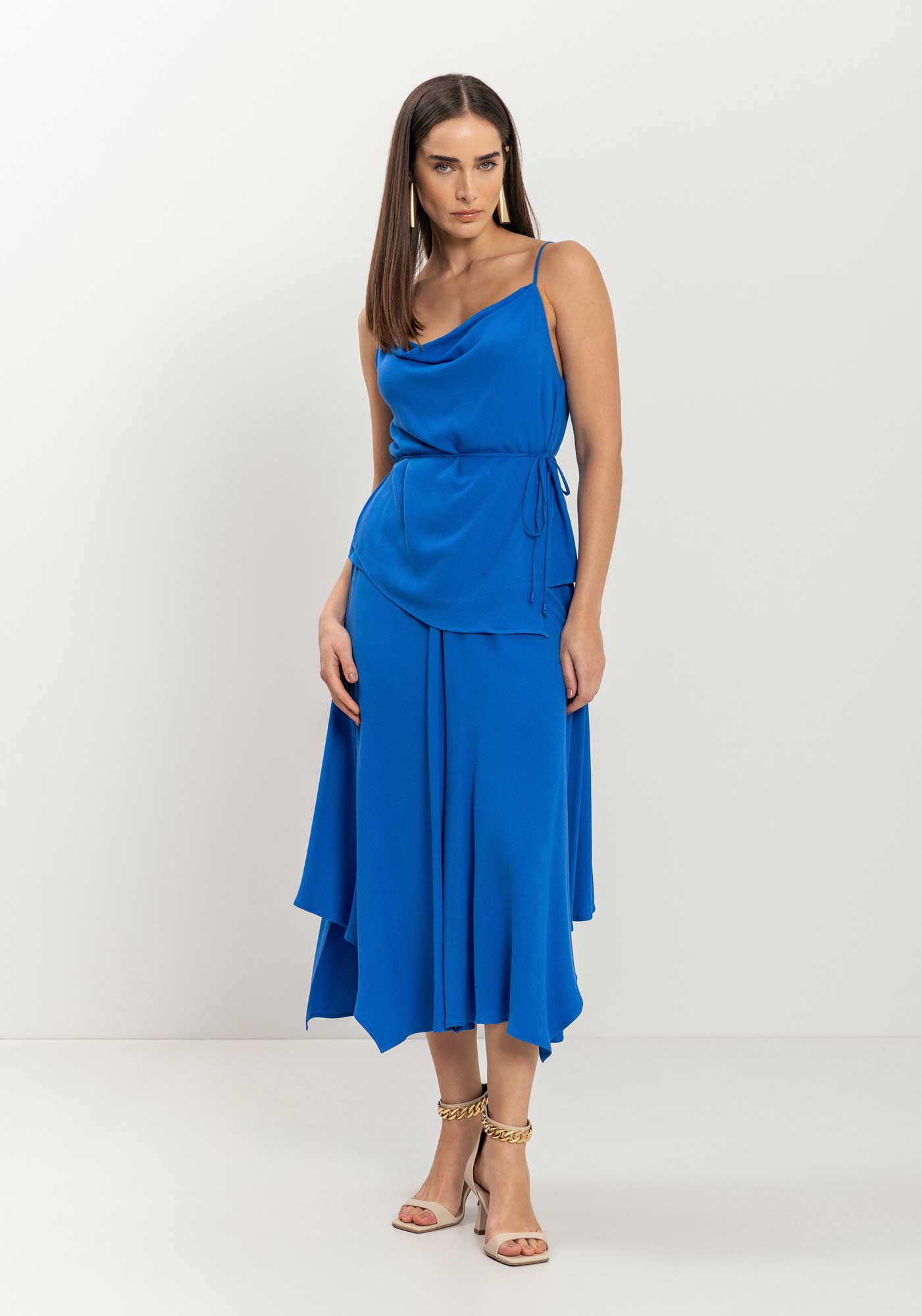 Blusa De Al&ccedil;as Com Decote Degag&ecirc; E Amarra&ccedil;&atilde;o Lateral, AZUL GUILLOTINE, large.