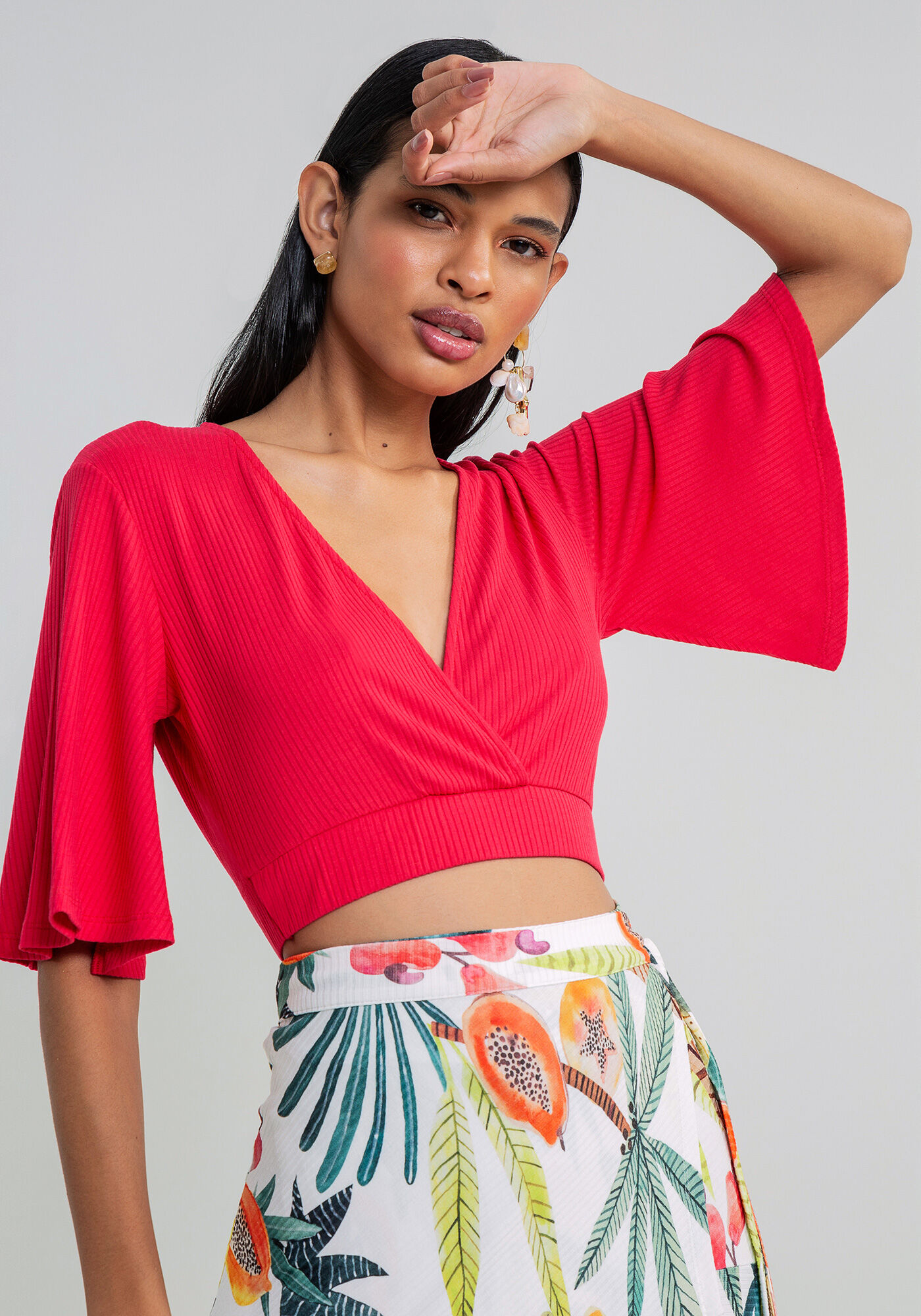 Blusa Cropped Manga Sino, , large.