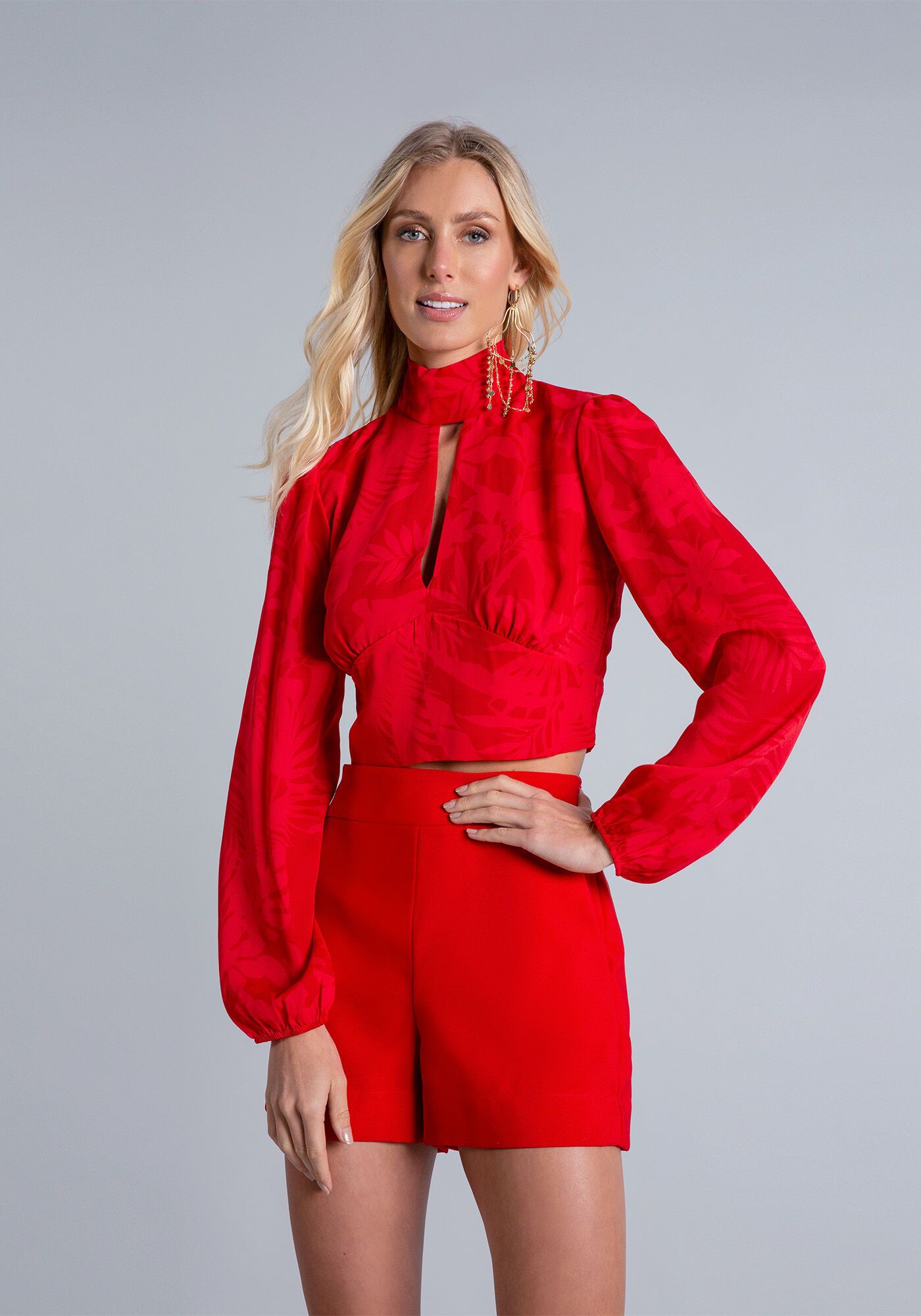 Blusa Cropped Gola Alta Amarra&ccedil;&atilde;o, , large.