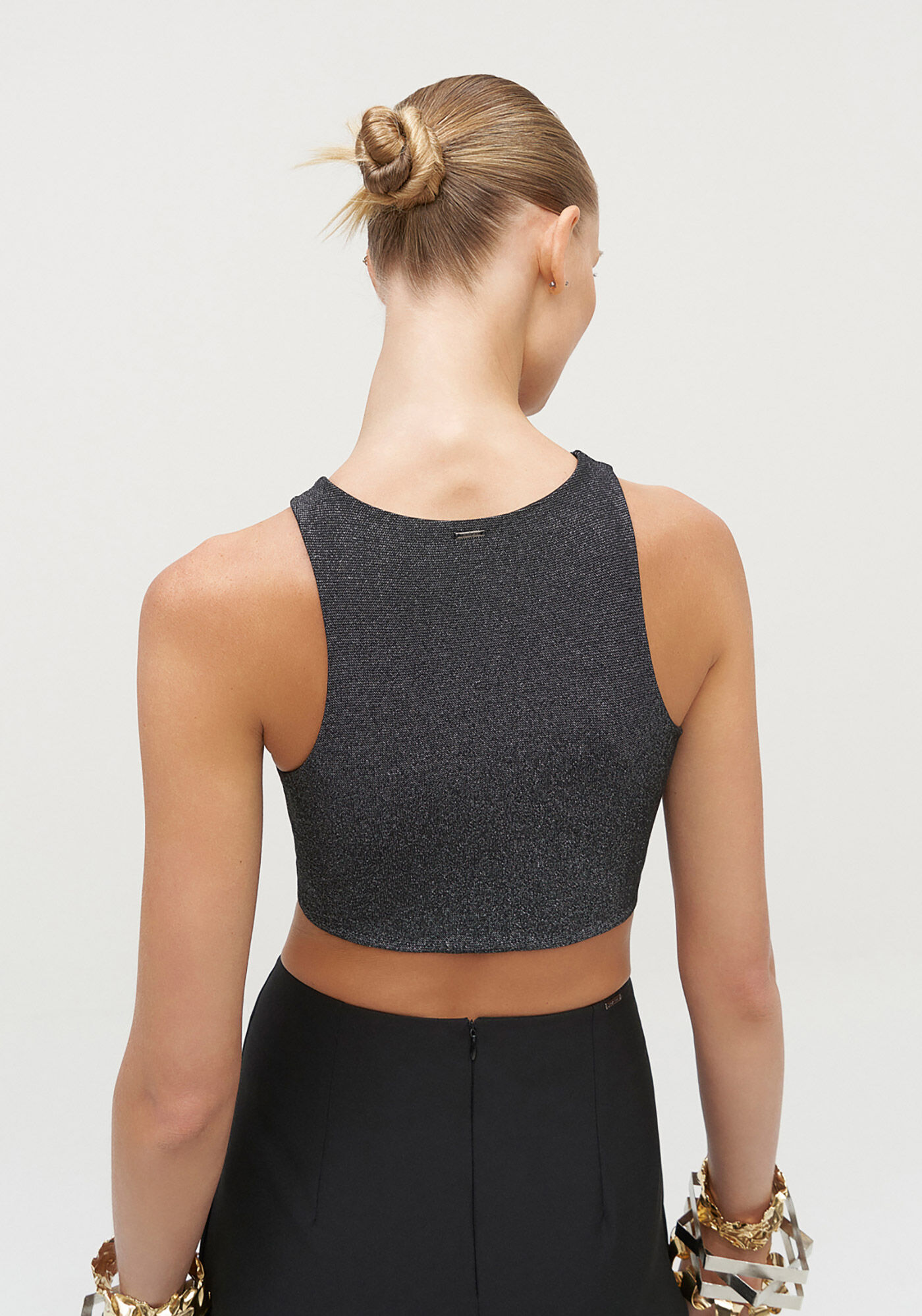 Blusa Halter Neck Cropped em Malha Brilho, , large.