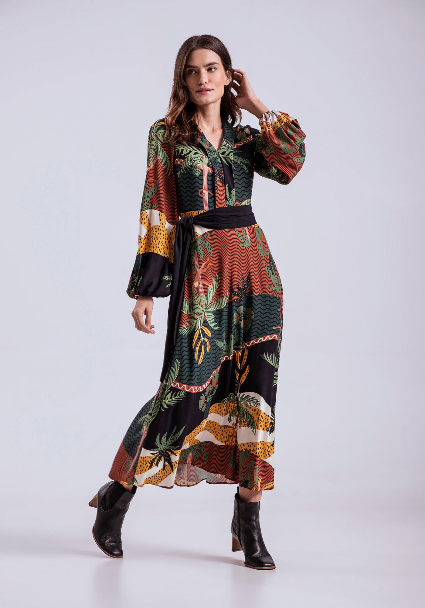 Vestido estampado top com cinto