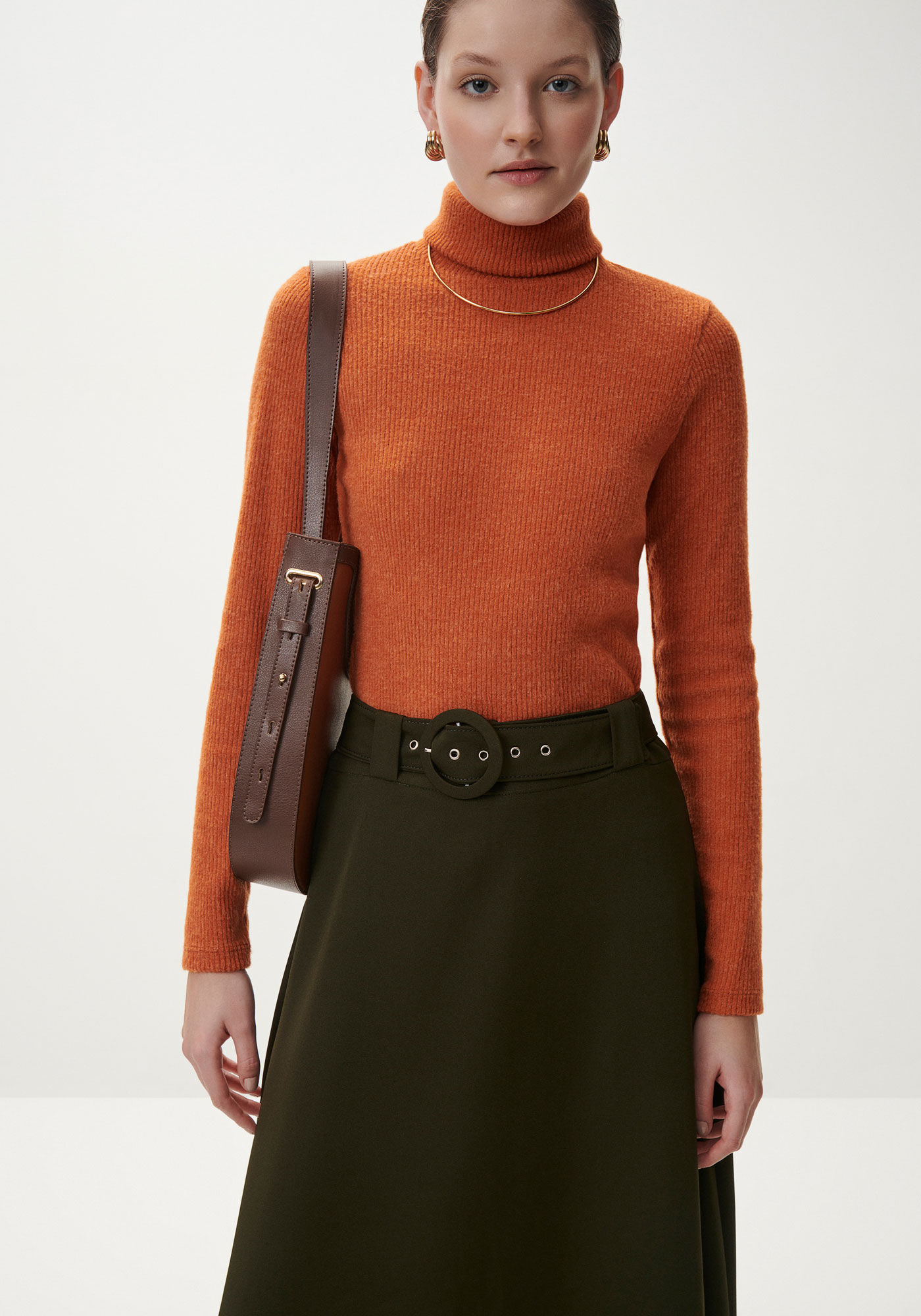 Blusa Manga Longa Canelada com Gola Alta, , large.