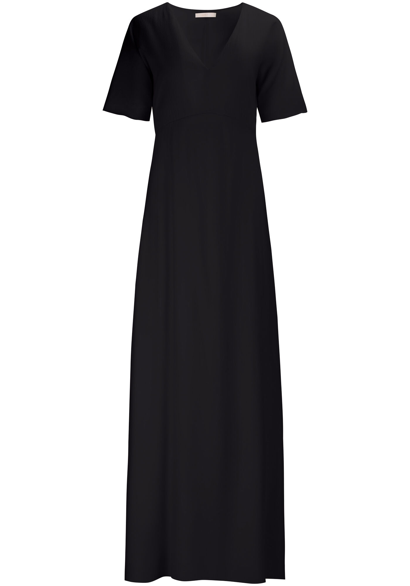 Vestido Longo em Viscose Texturizada com Manga Flare, PRETO REATIVO, large.