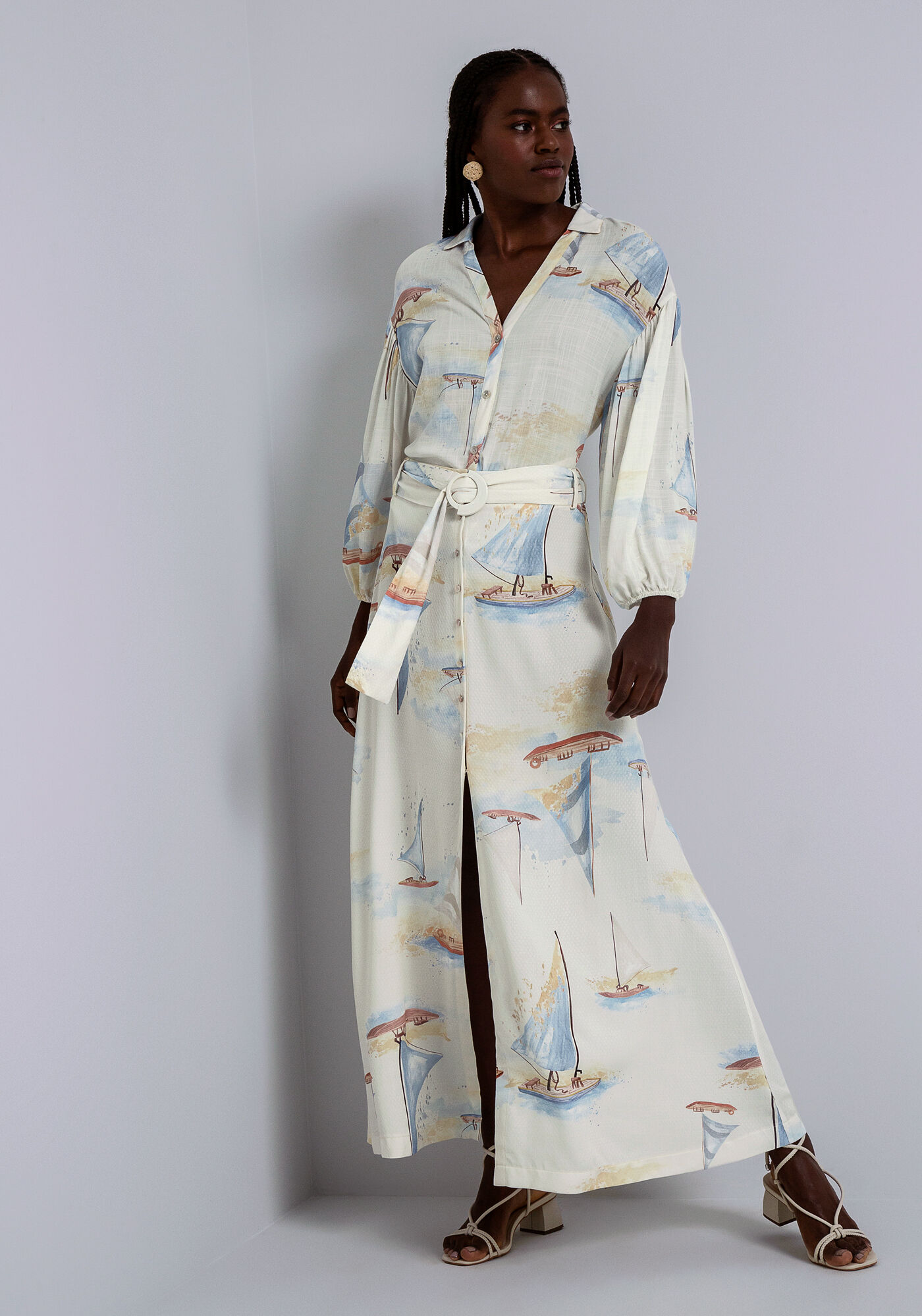 Camisa Manga 3/4 Bufante em Tecido Rayon Twill, MARACAIPE, large.