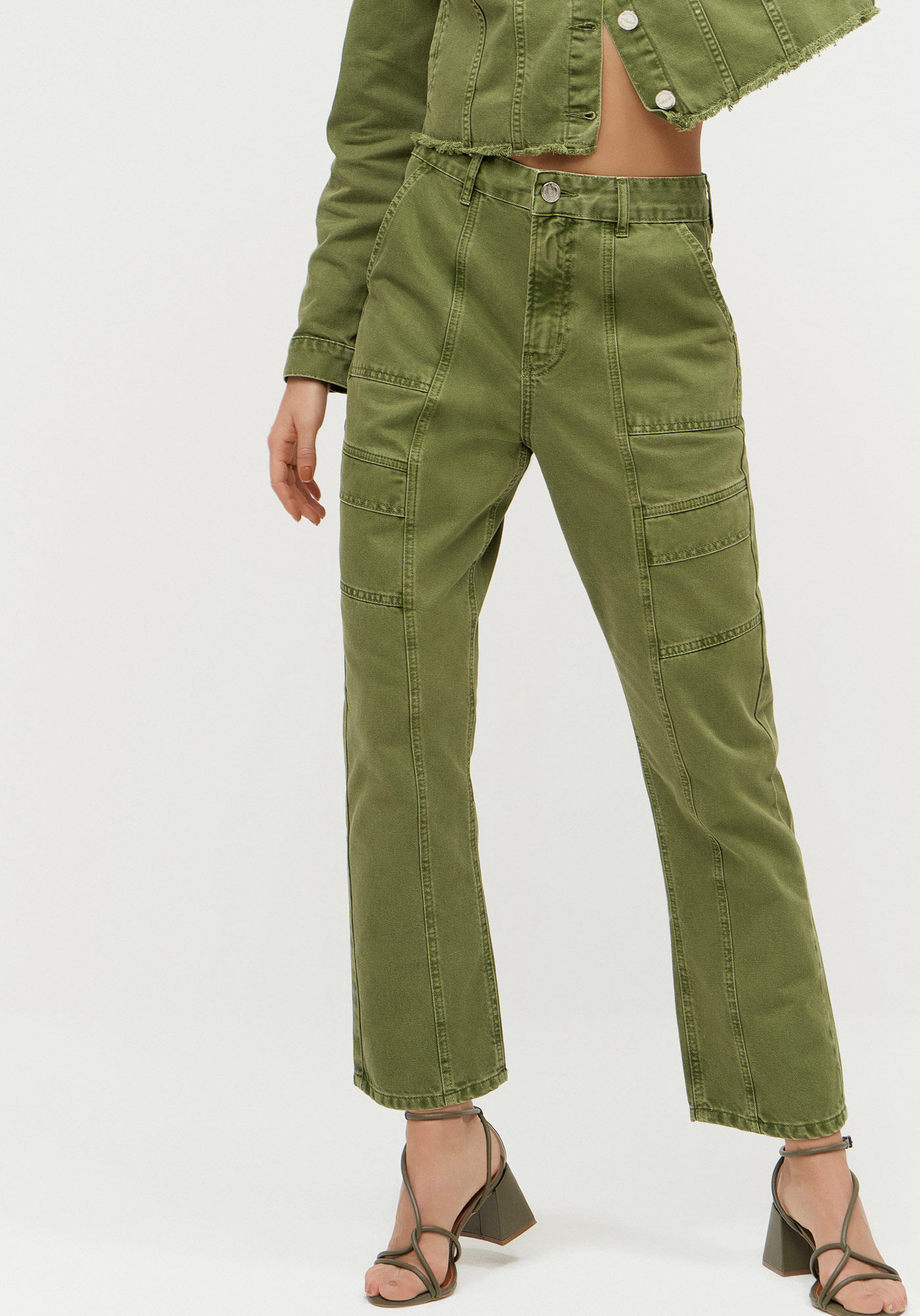 Cal&ccedil;a Sarja Reta Slim Cargo Cropped, VERDE AGENA, large.