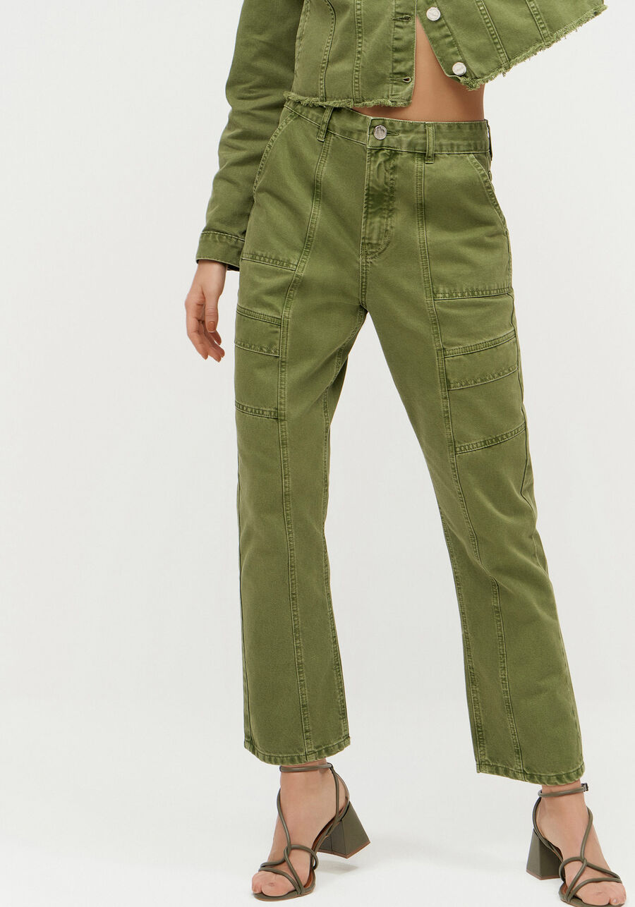 Calça Sarja Reta Slim Cargo Cropped, VERDE AGENA. Calça Sarja Reta Slim Cargo Cropped, VERDE AGENA, large.
