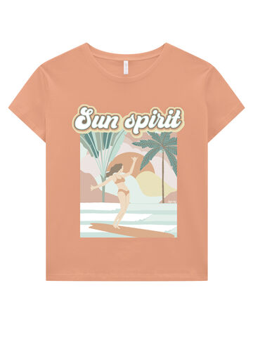 T-shirt em Malha com Estampa Sun Spirit, BEGE SOLEADO, large.