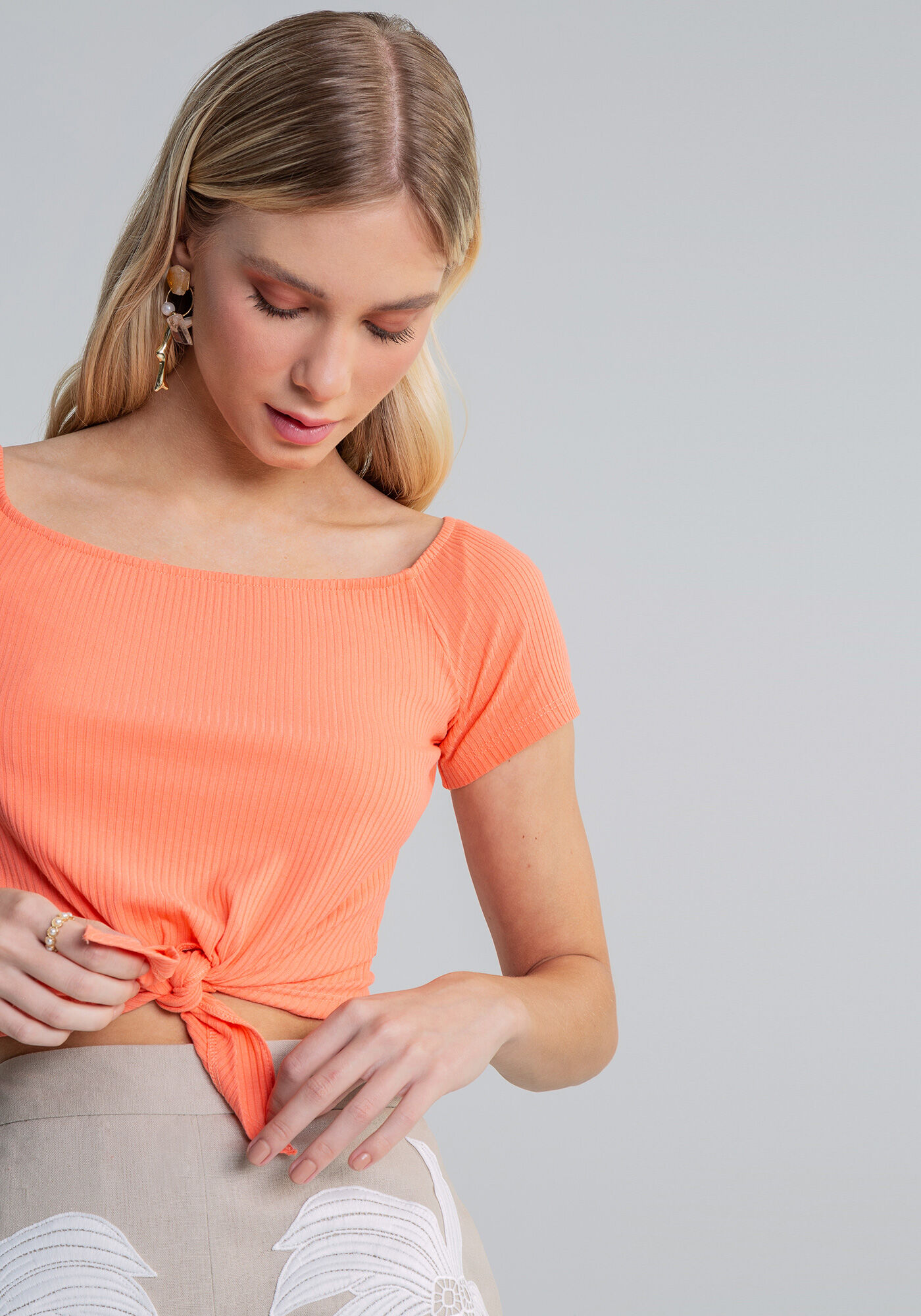 Blusa Cropped Ombro a Ombro Salm&atilde;o Moscou, , large.