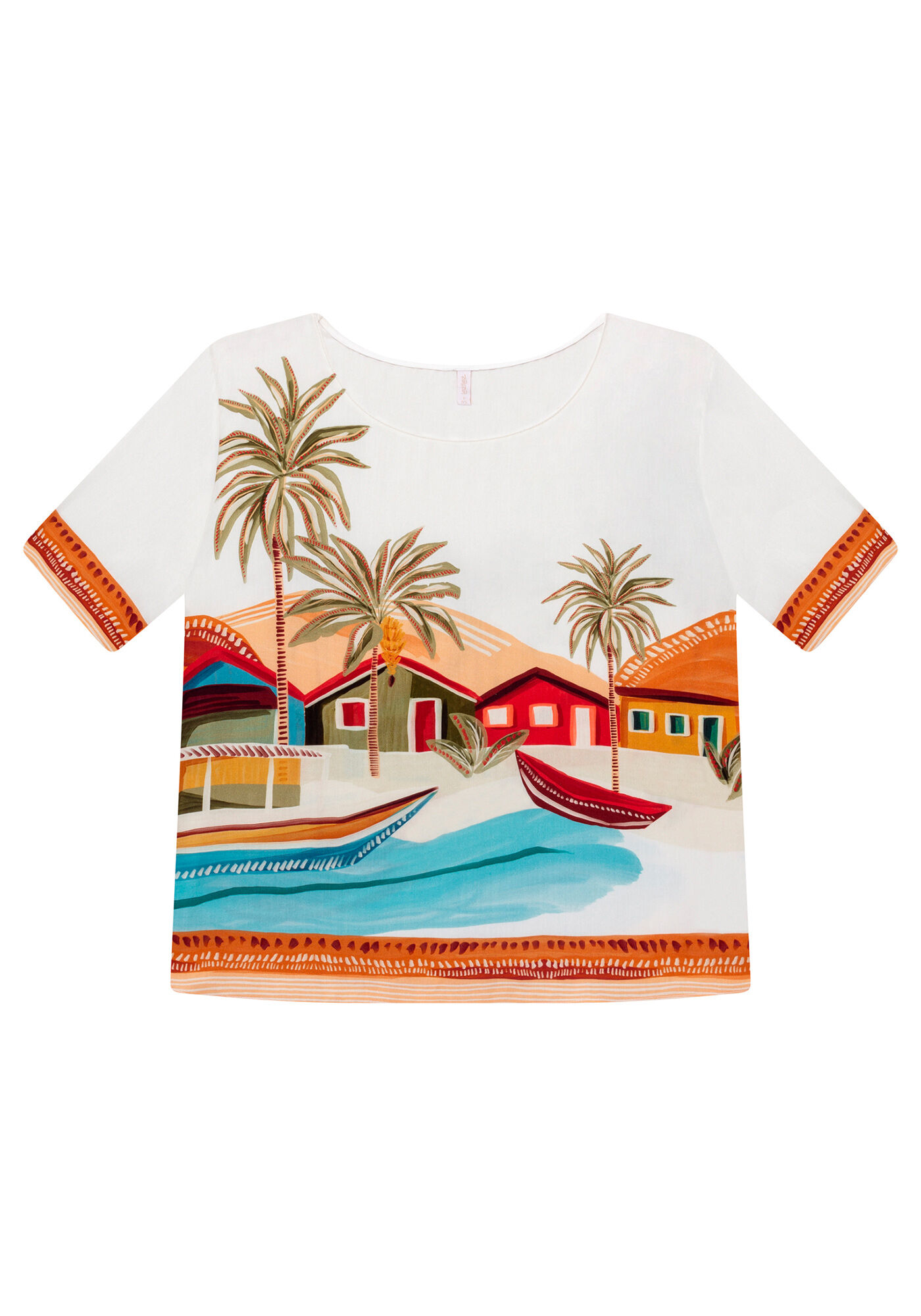 Blusa Manga Curta Ampla Estampa, , large.