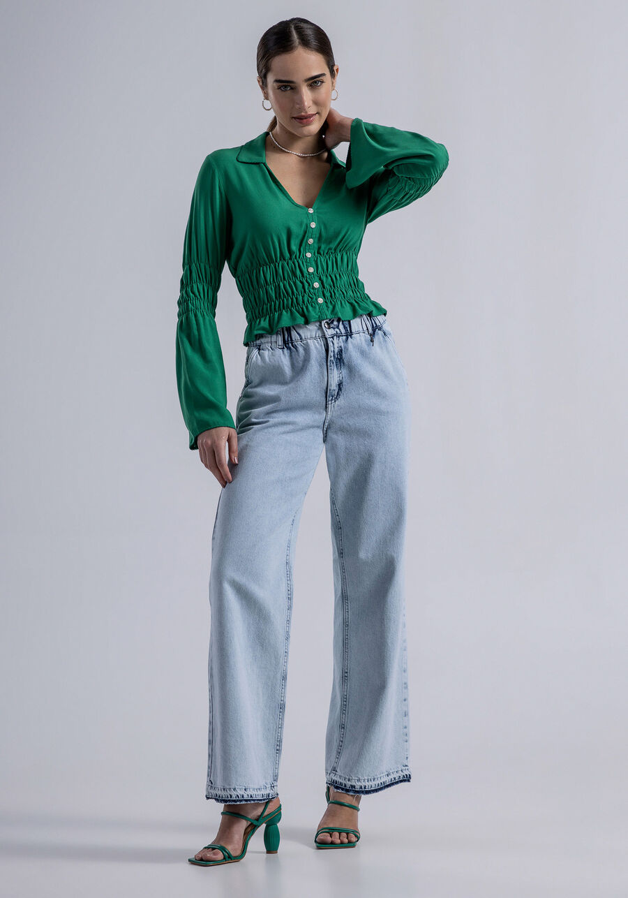 Blusa Manga Longa em Viscose com Franzidos, . Blusa Manga Longa em Viscose com Franzidos, , large.