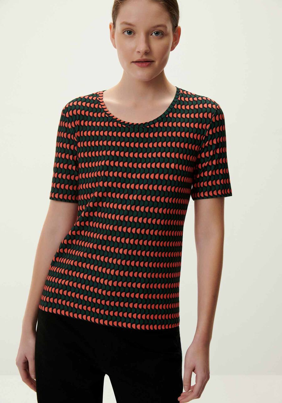 Blusa Estampada Canelada com Manga Curta, . Blusa Estampada Canelada com Manga Curta, , large.