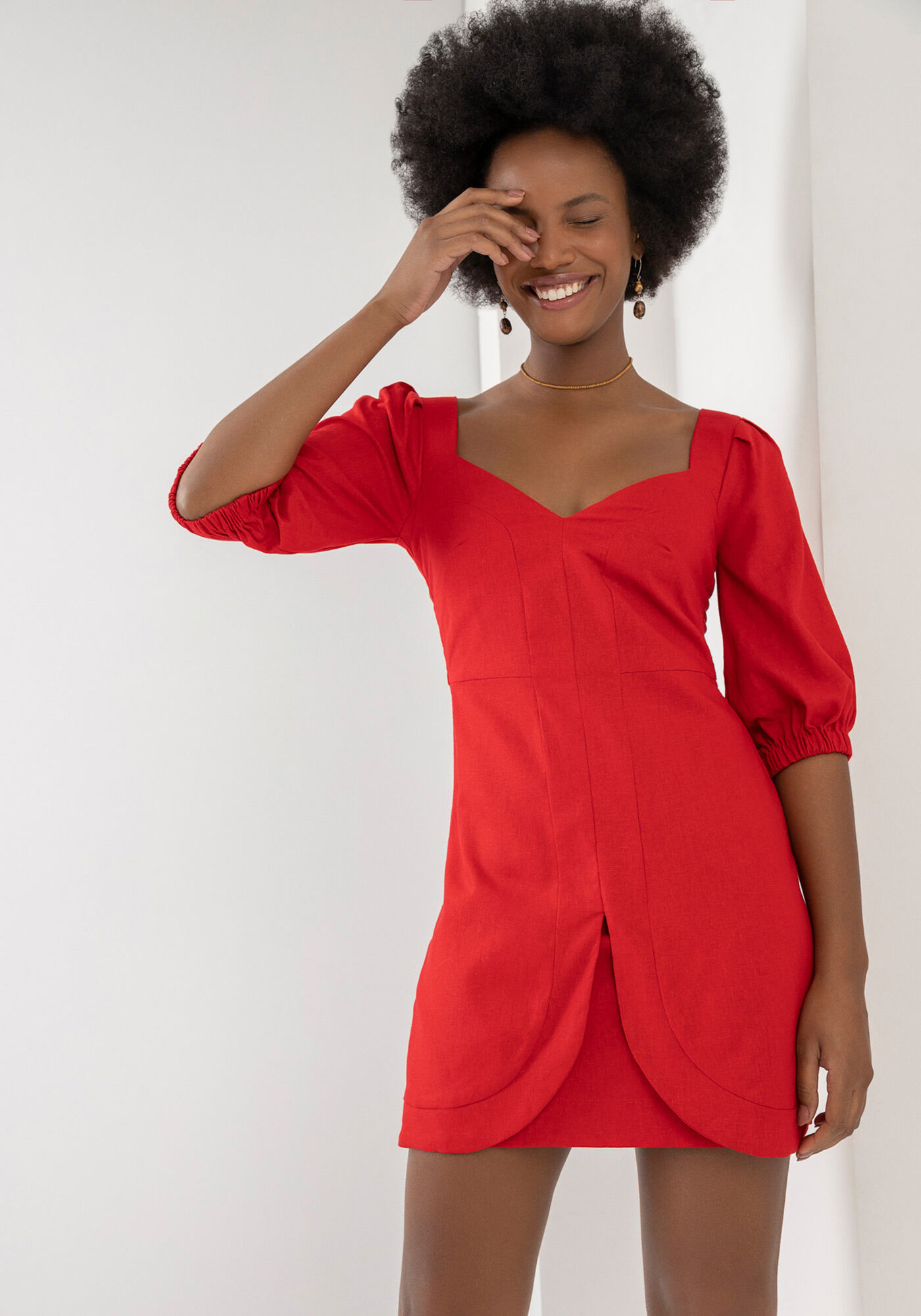 Vestido de linho curto com botoes clearance