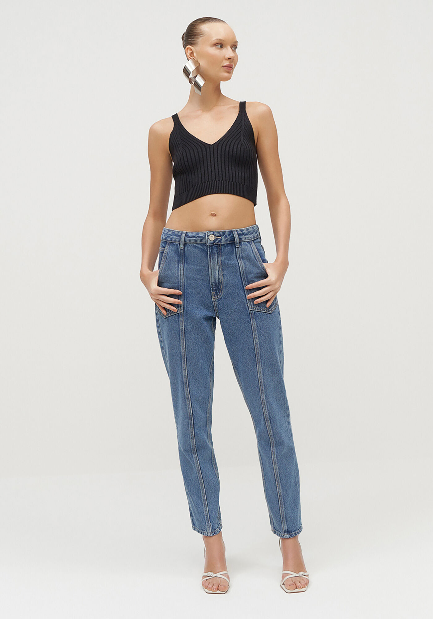 Cal&ccedil;a Jeans Mom Cropped com Pespontos, , large.